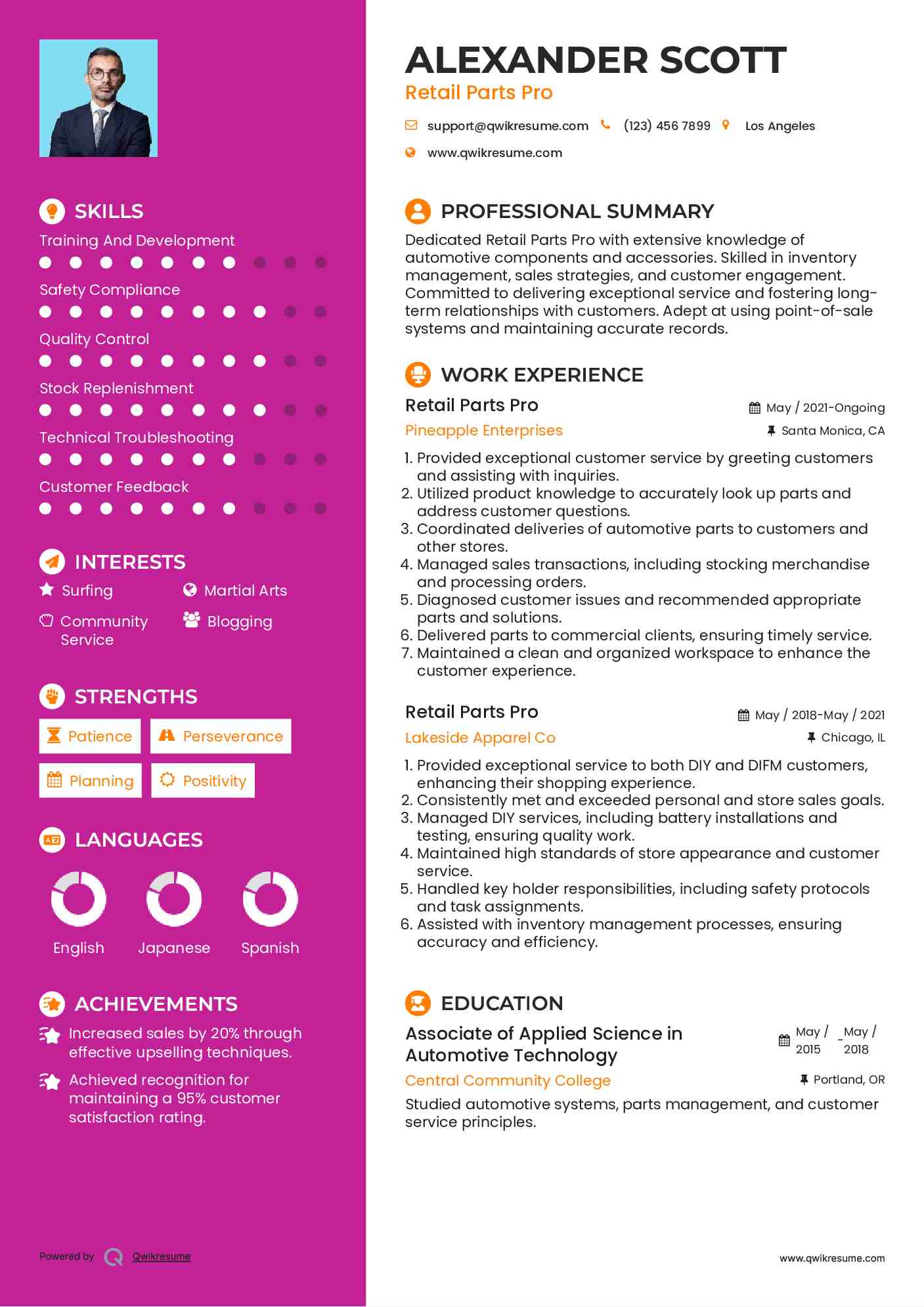 Retail Parts Pro Resume Sample