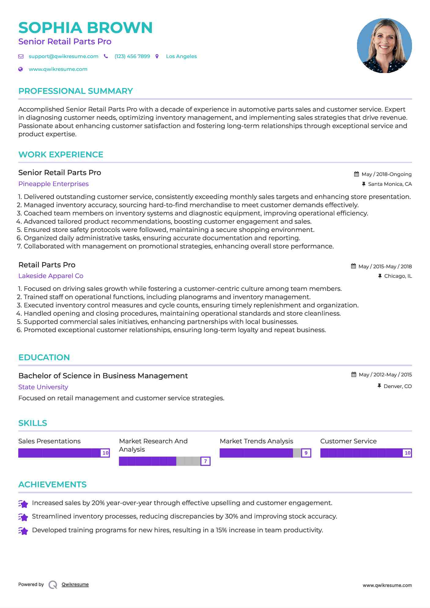 Senior Retail Parts Pro Resume Sample