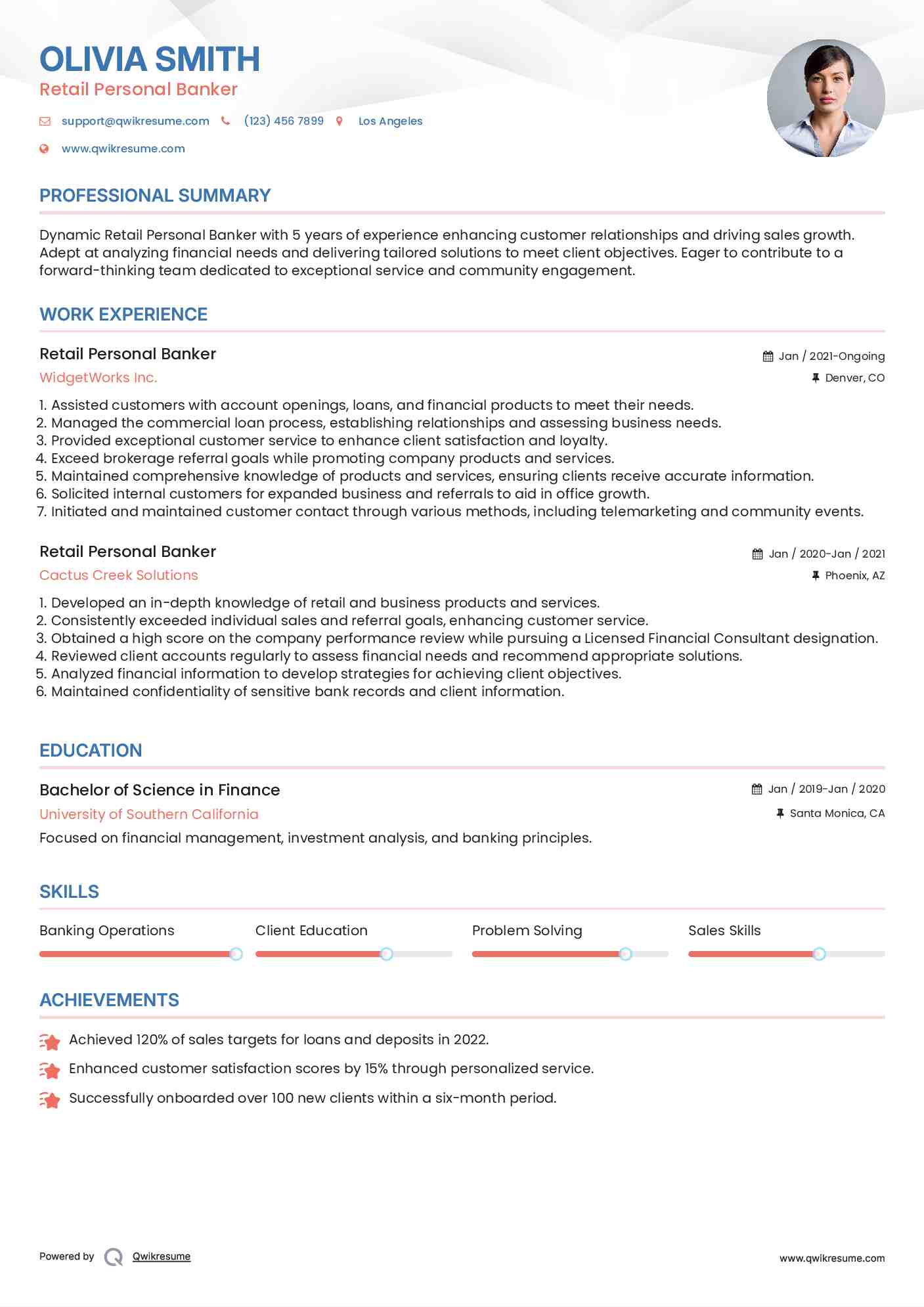 Retail Personal Banker Resume Format