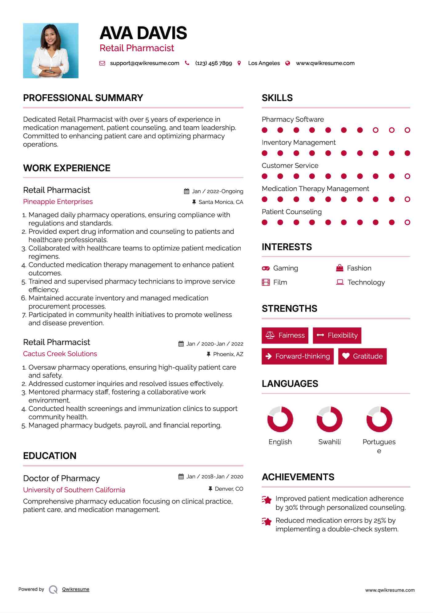 Retail Pharmacist Resume Format