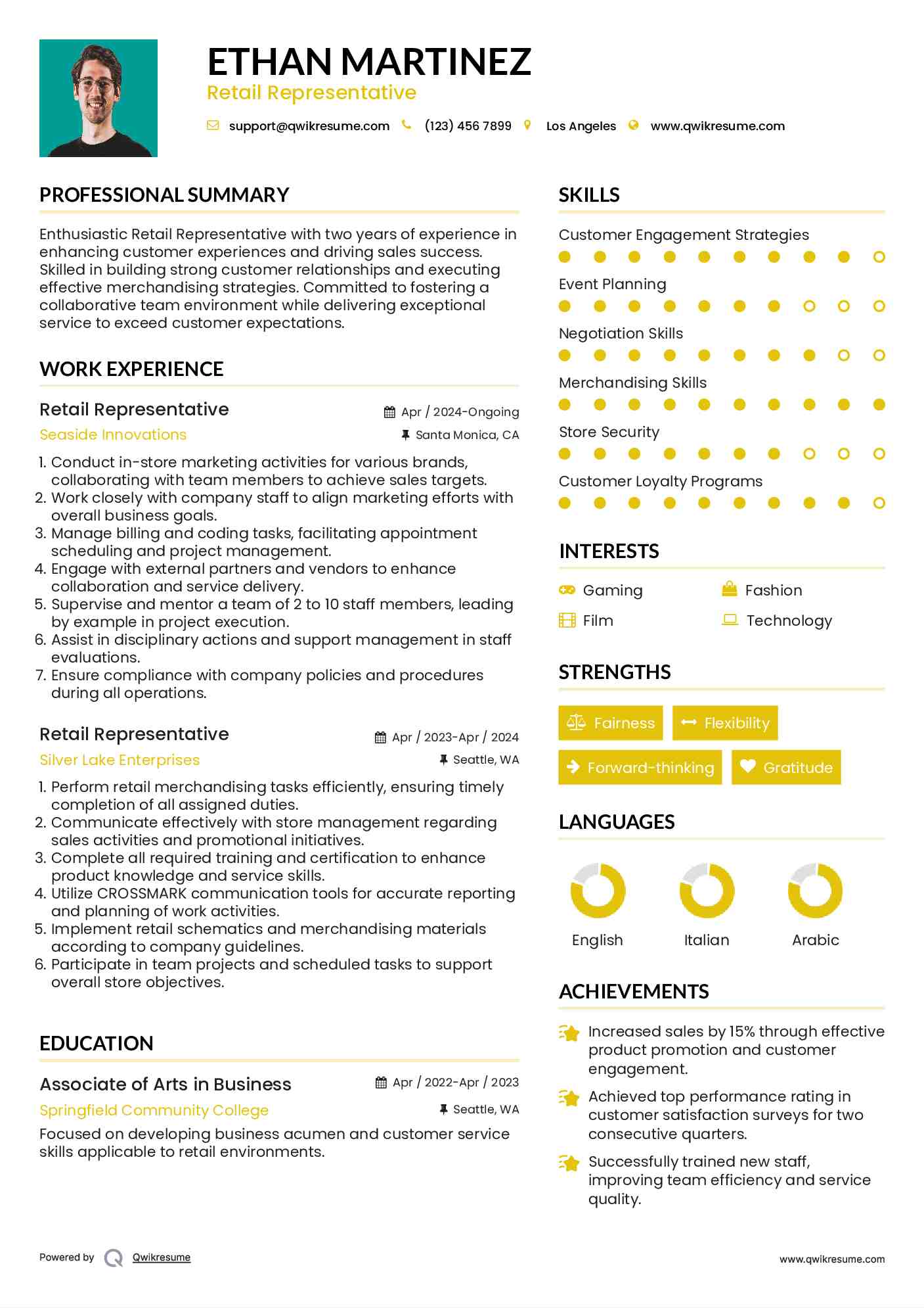 Retail Representative Resume Template