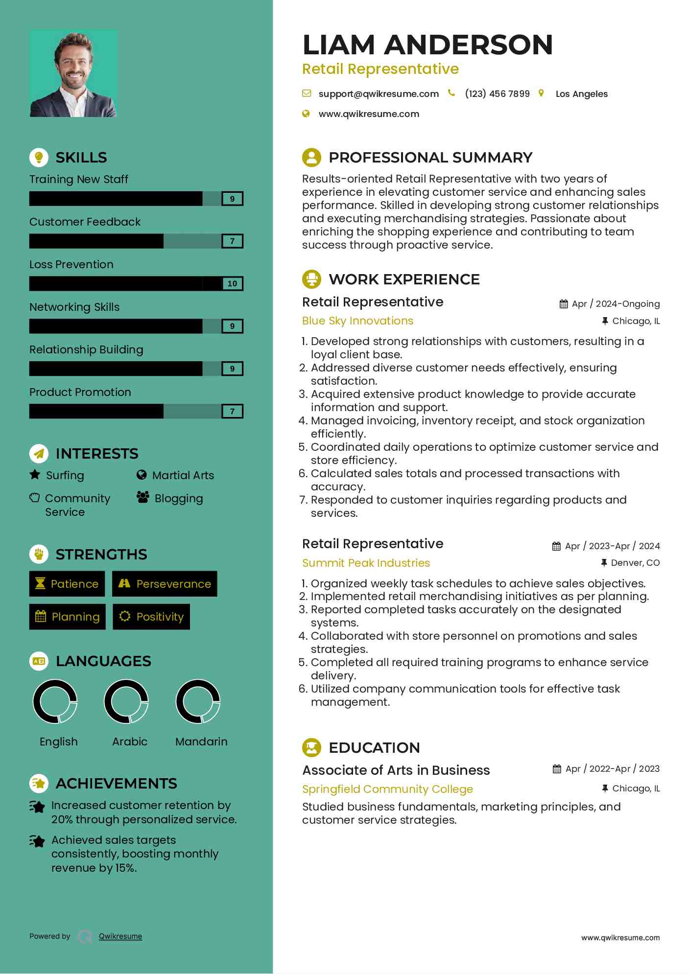 Retail Representative Resume Example