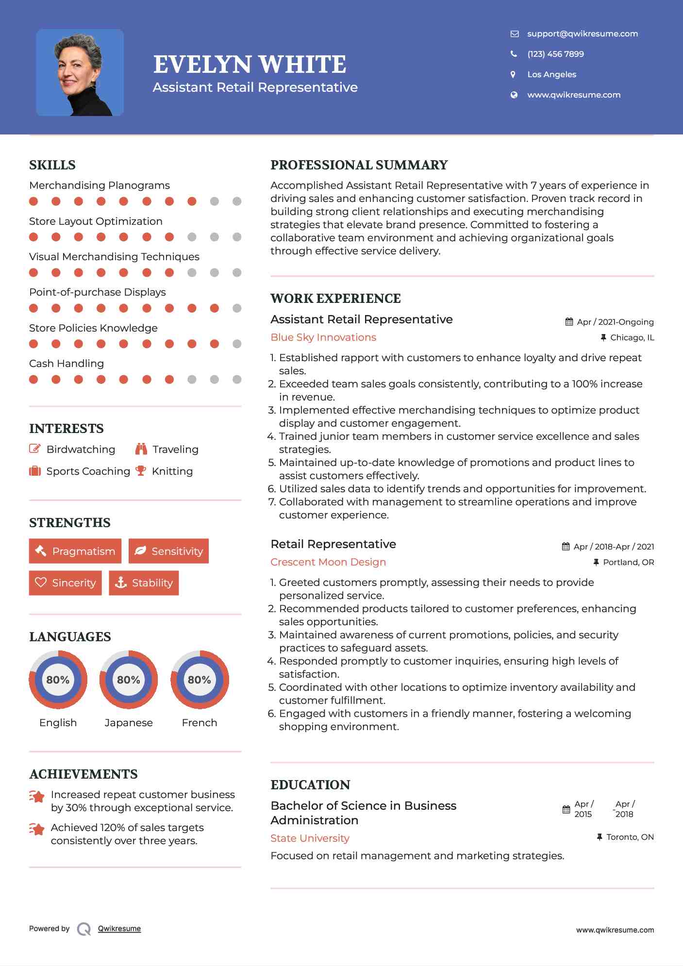 Assistant Retail Representative Resume Model