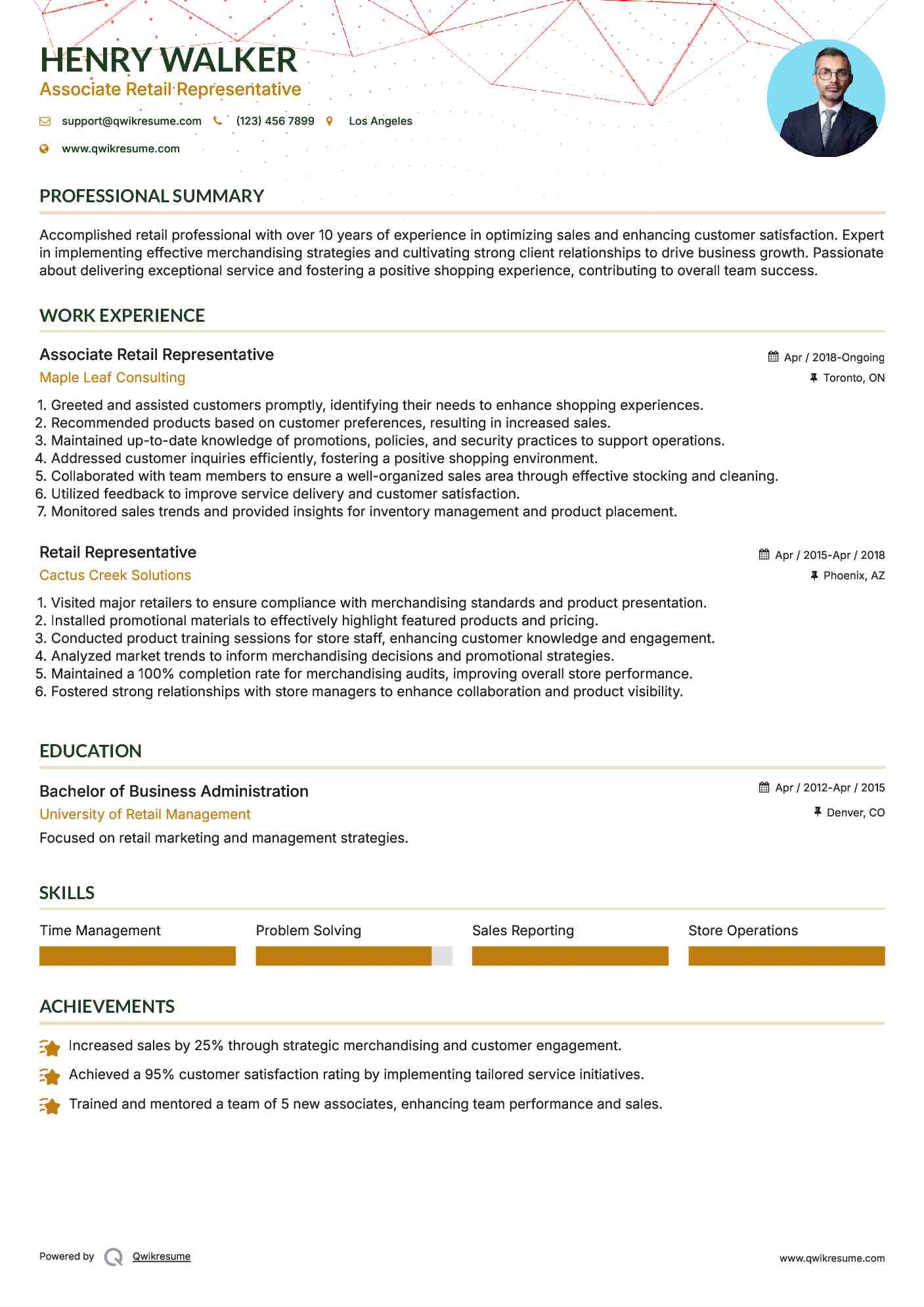 Associate Retail Representative Resume Format