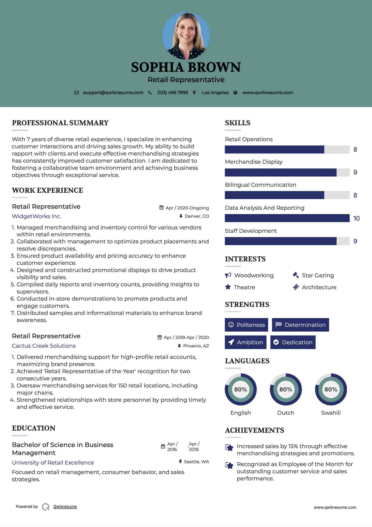 Retail Representative Resume Sample