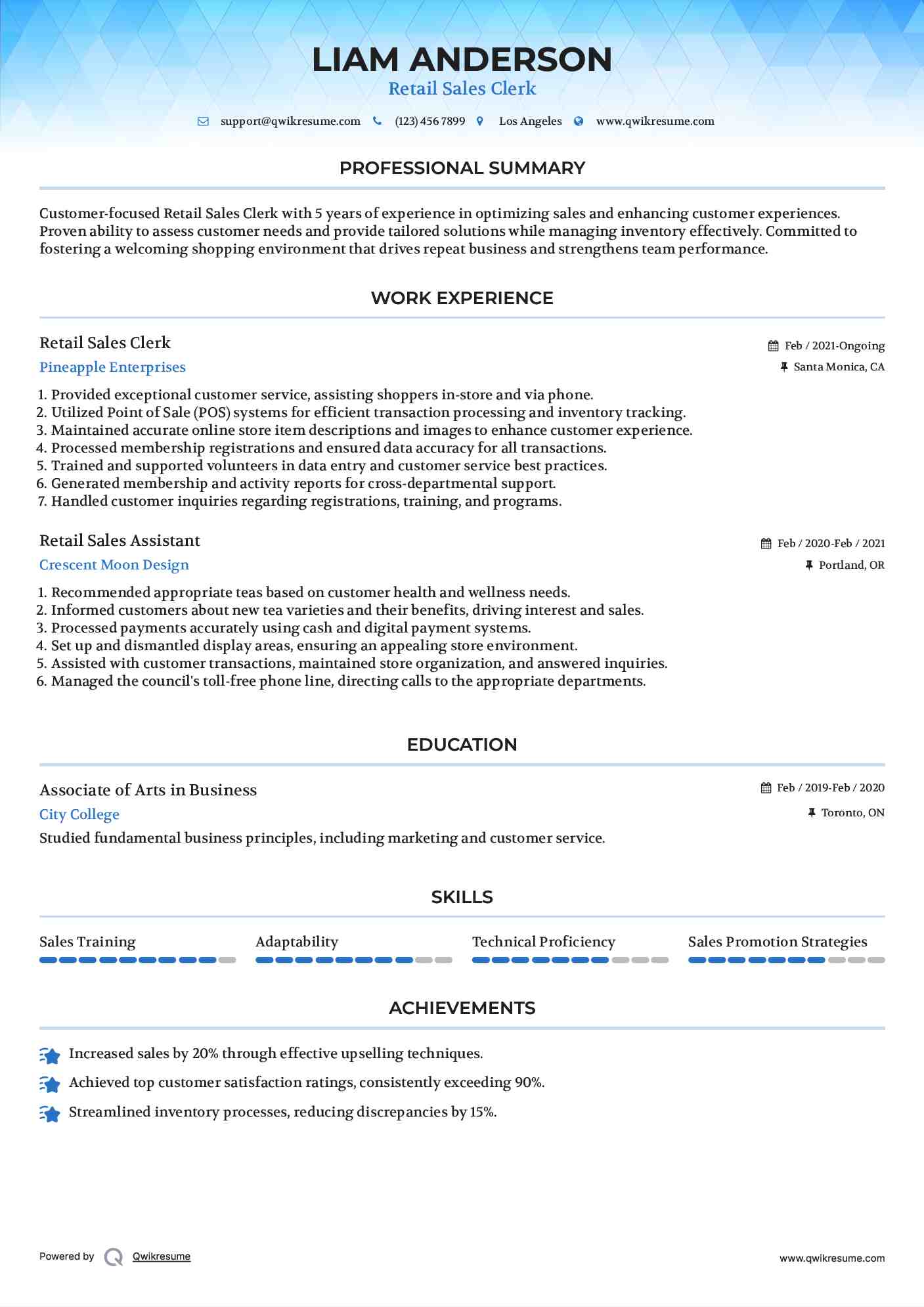 Retail Sales Clerk Resume Format