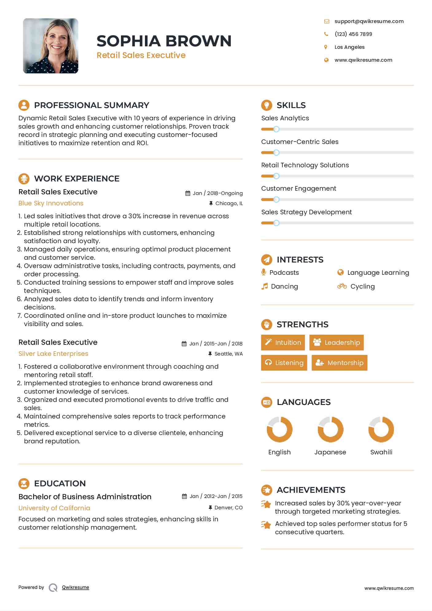 Retail Sales Executive Resume Example