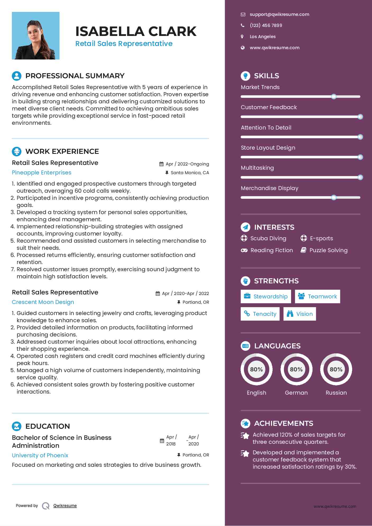 Retail Sales Representative Resume Template