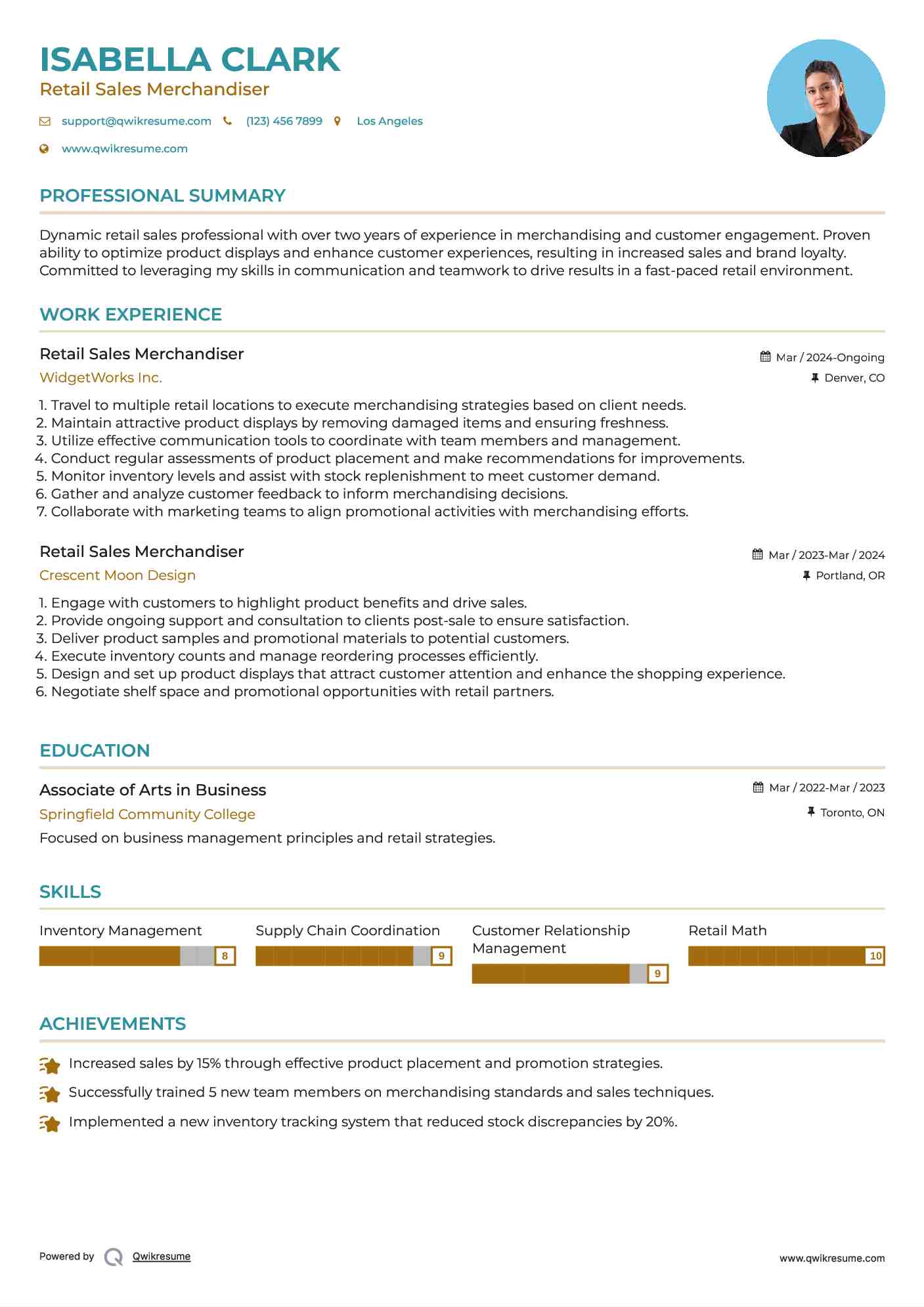Retail Sales Merchandiser Resume Sample