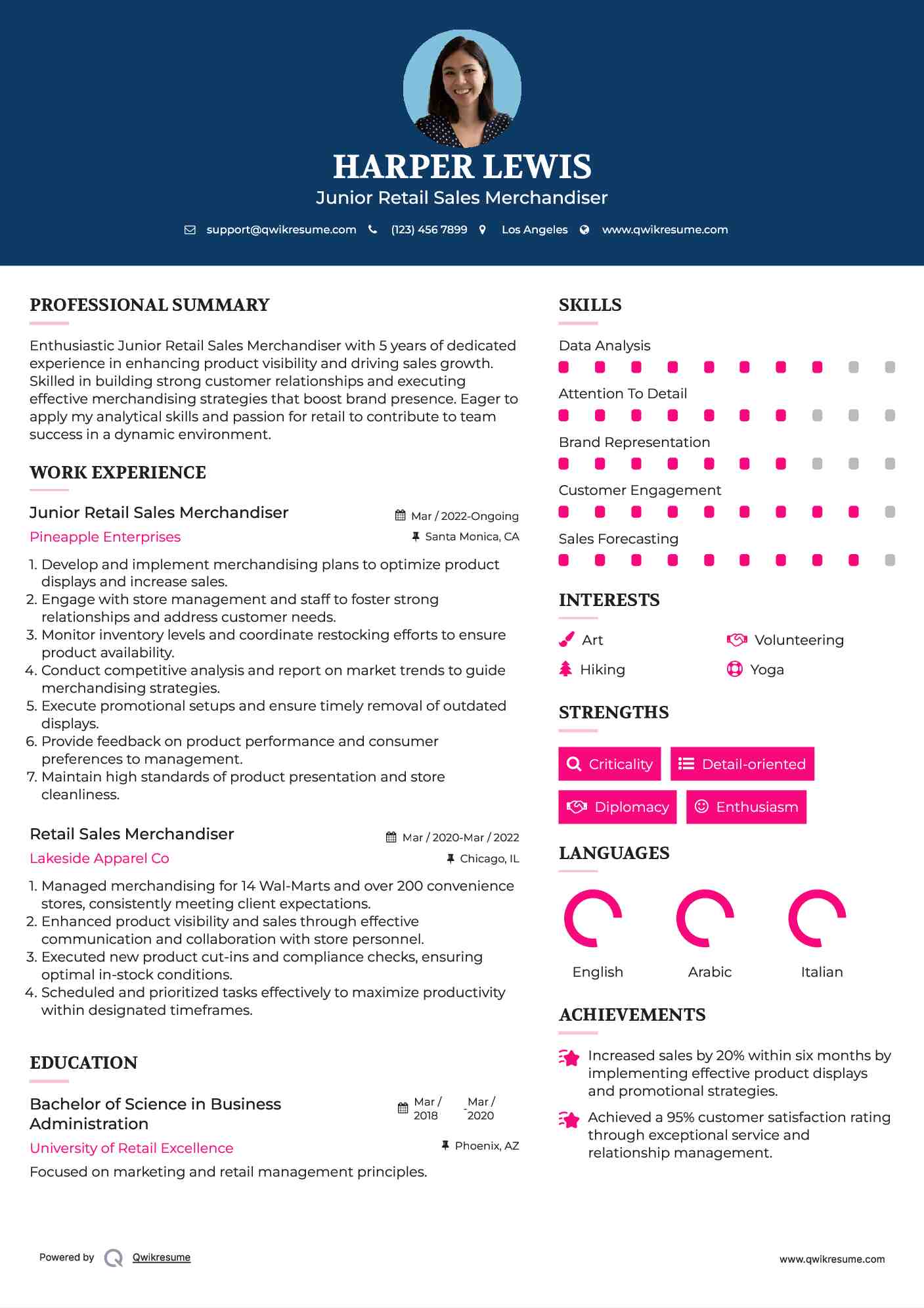 Junior Retail Sales Merchandiser Resume Example