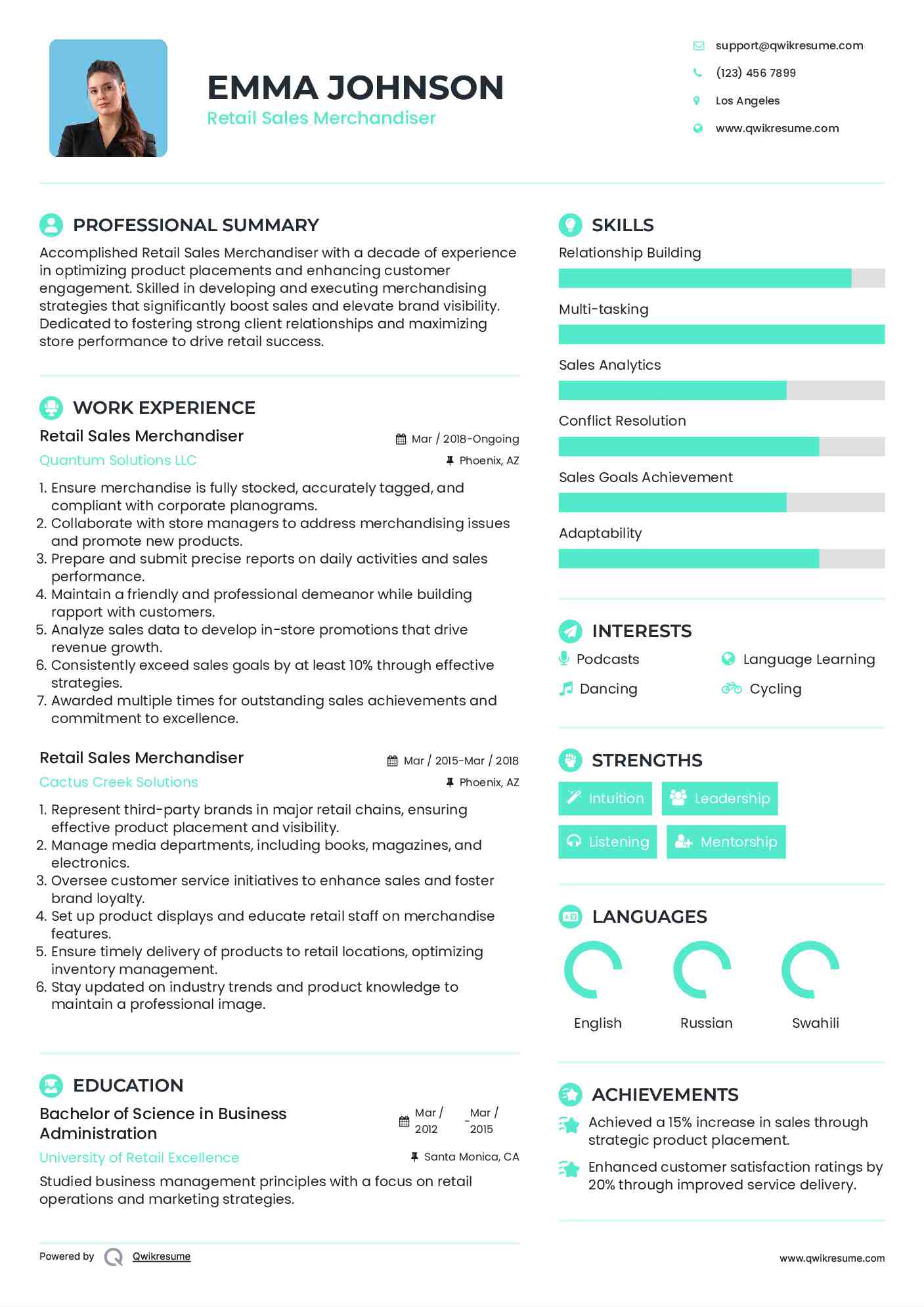 Retail Sales Merchandiser Resume Model