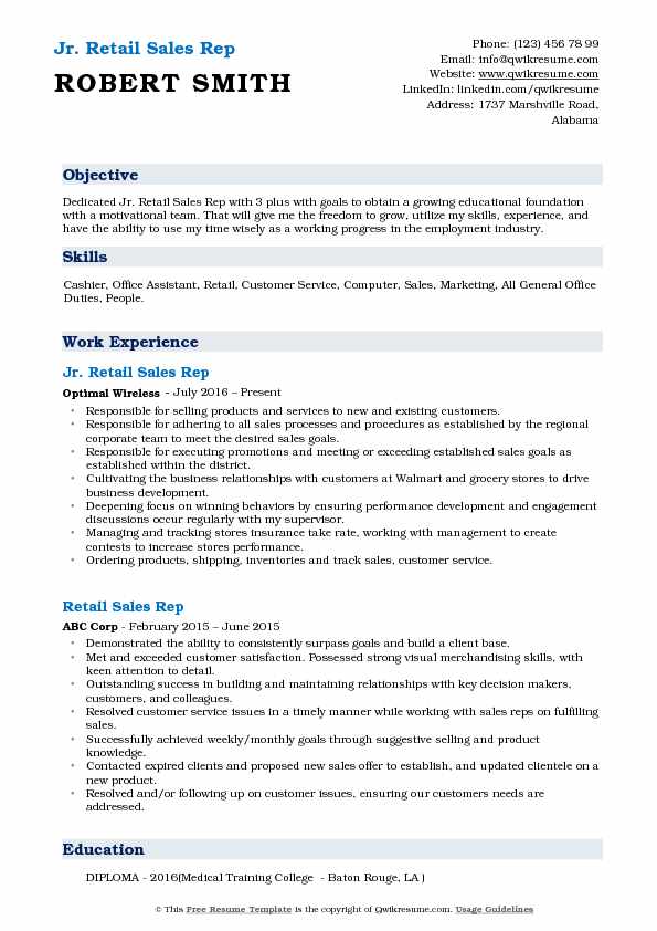 Retail Sales Rep Resume Samples - Retail Sales Rep 1532400969 Pdf 