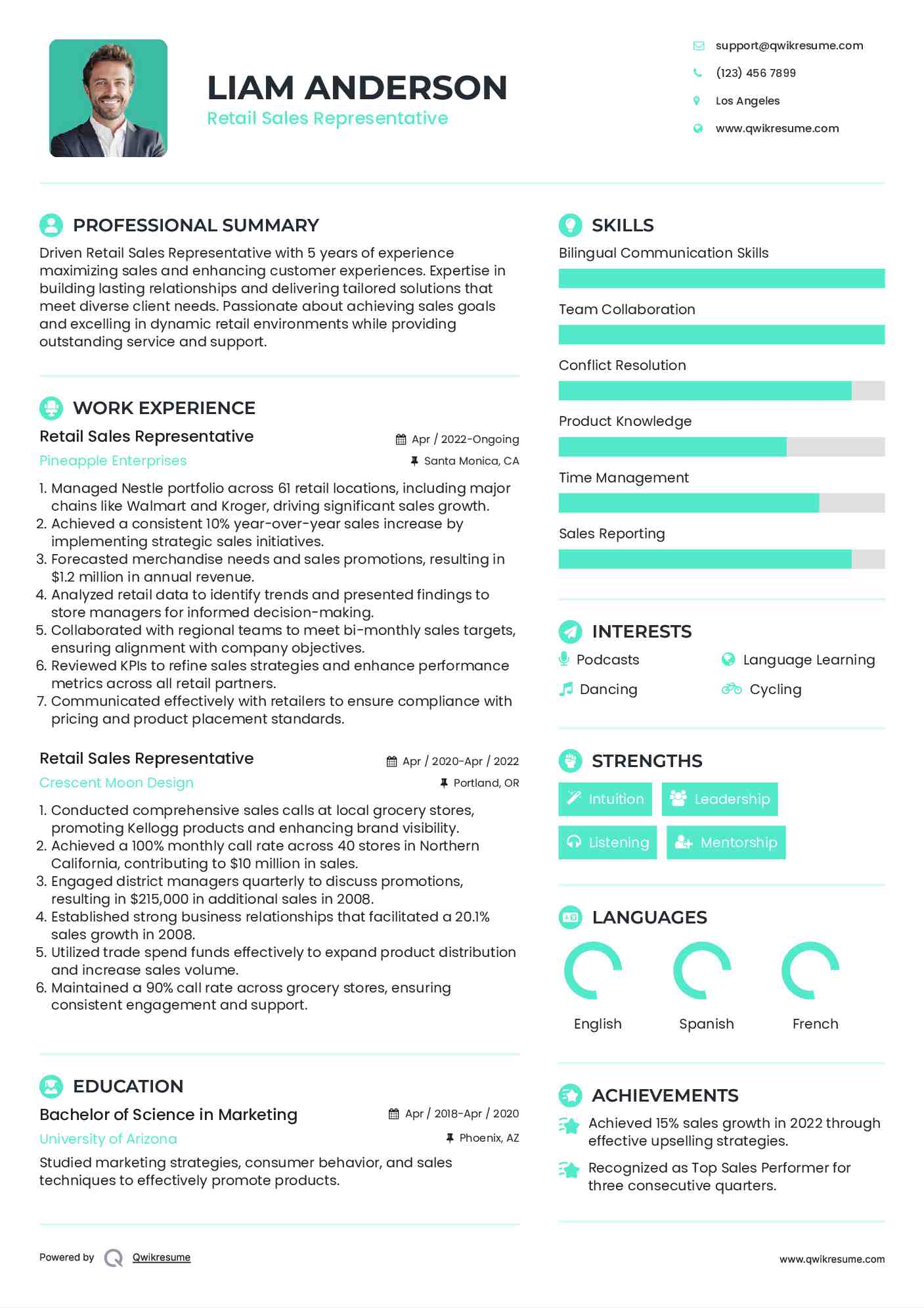 Retail Sales Representative Resume Model