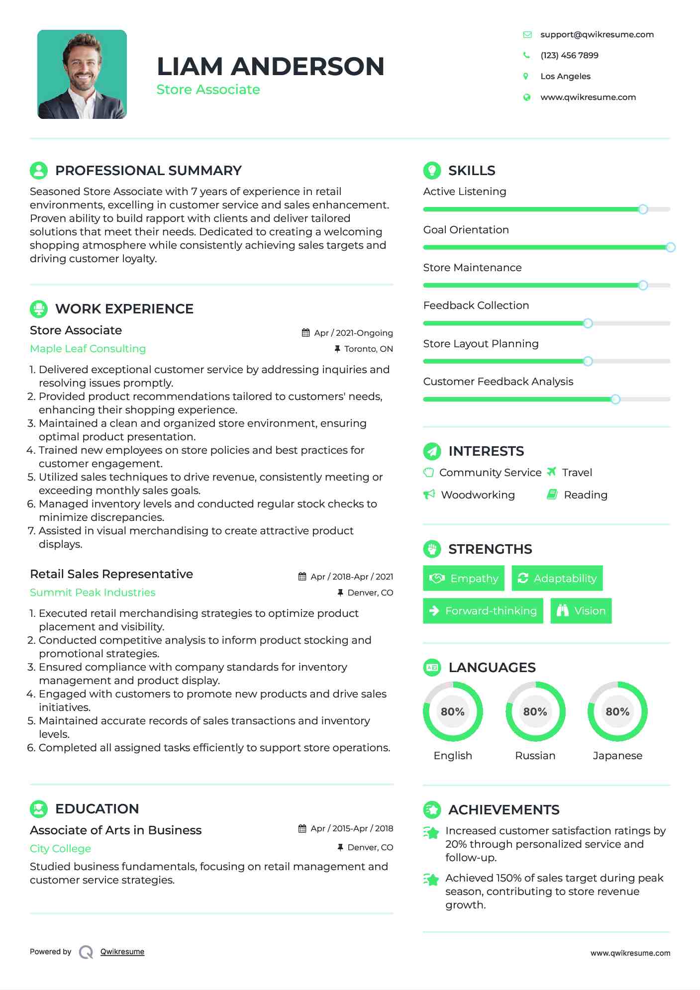 Store Associate Resume Example