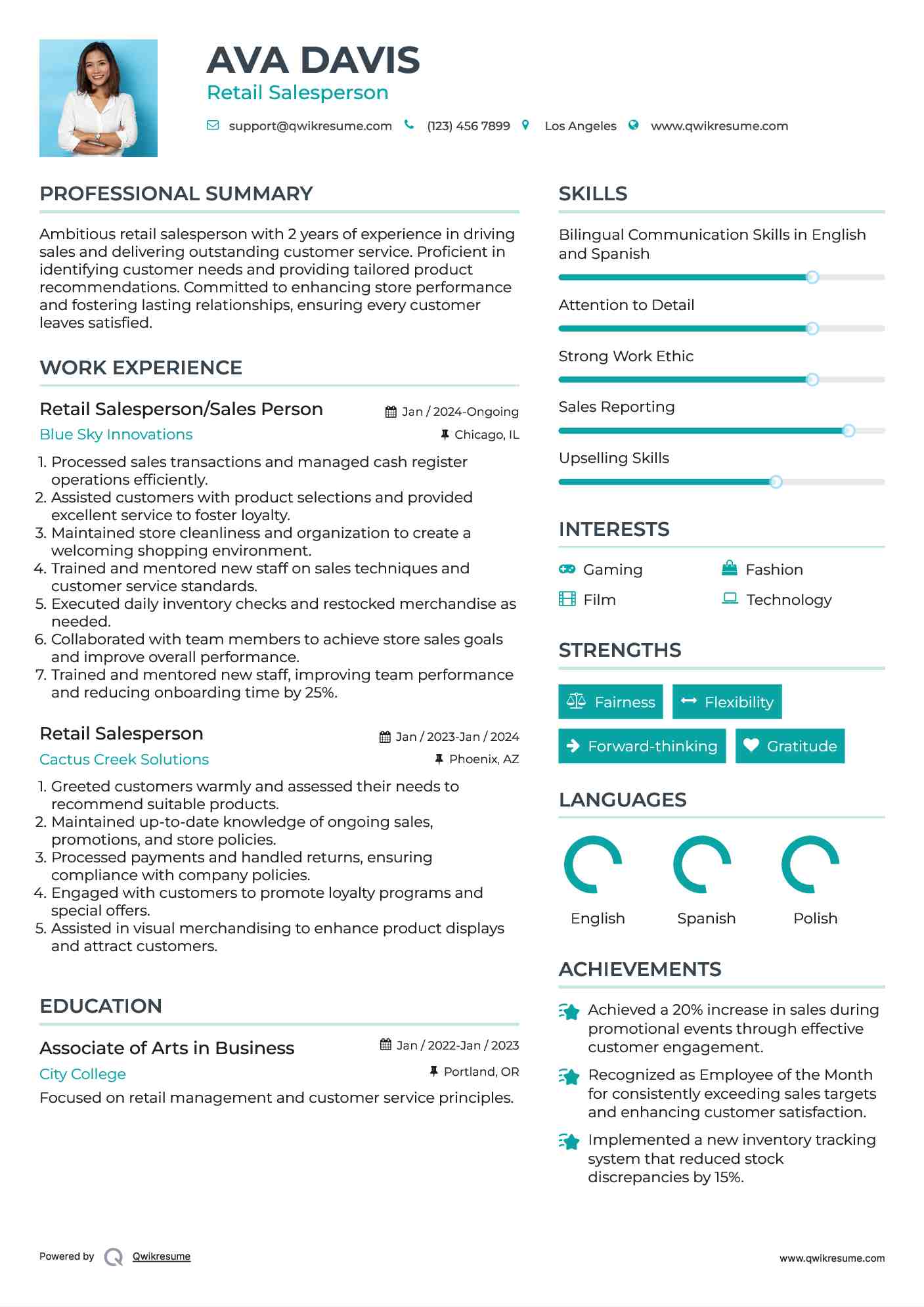 Retail Salesperson/Sales Person Resume Sample