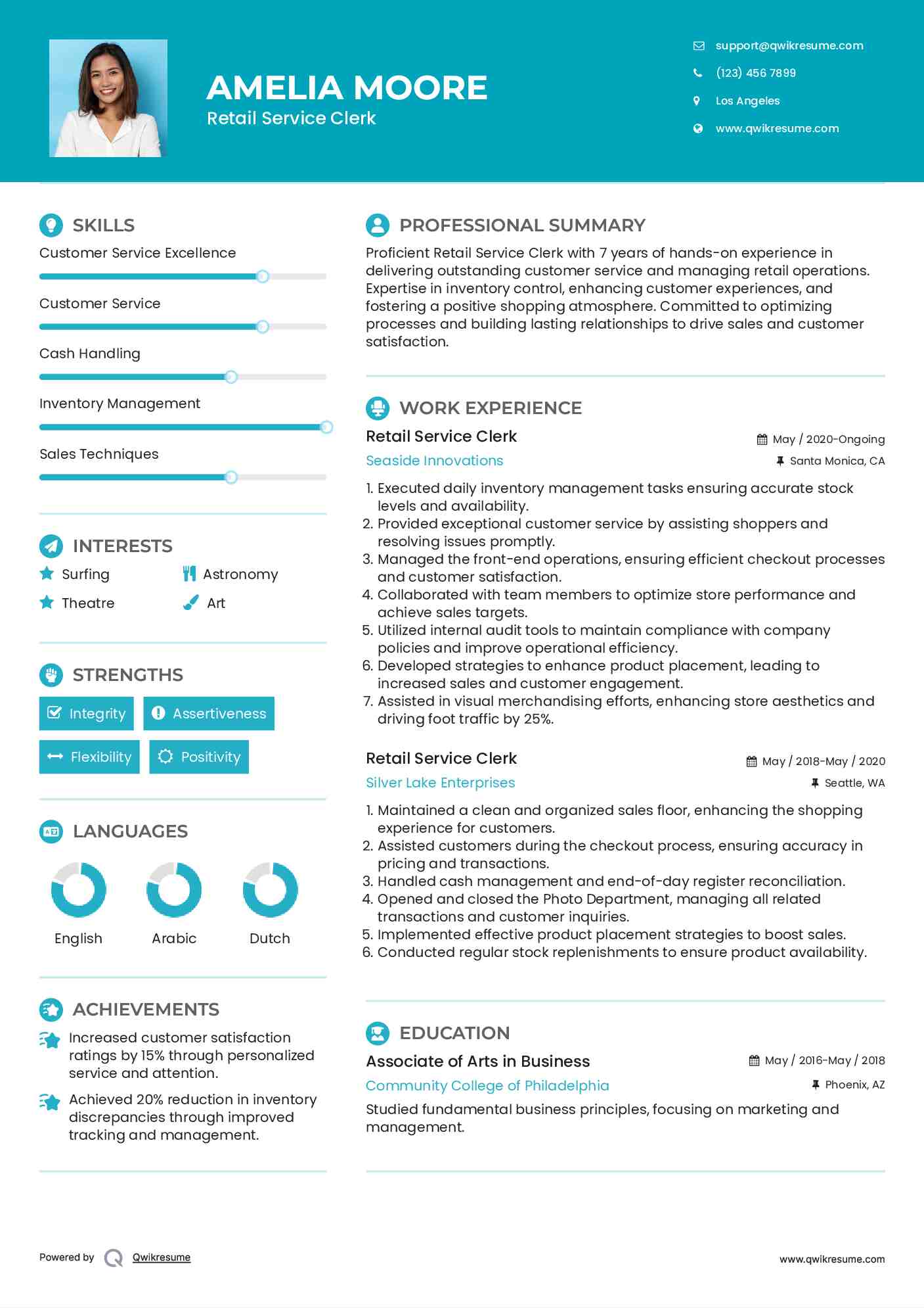 Retail Service Clerk Resume Model