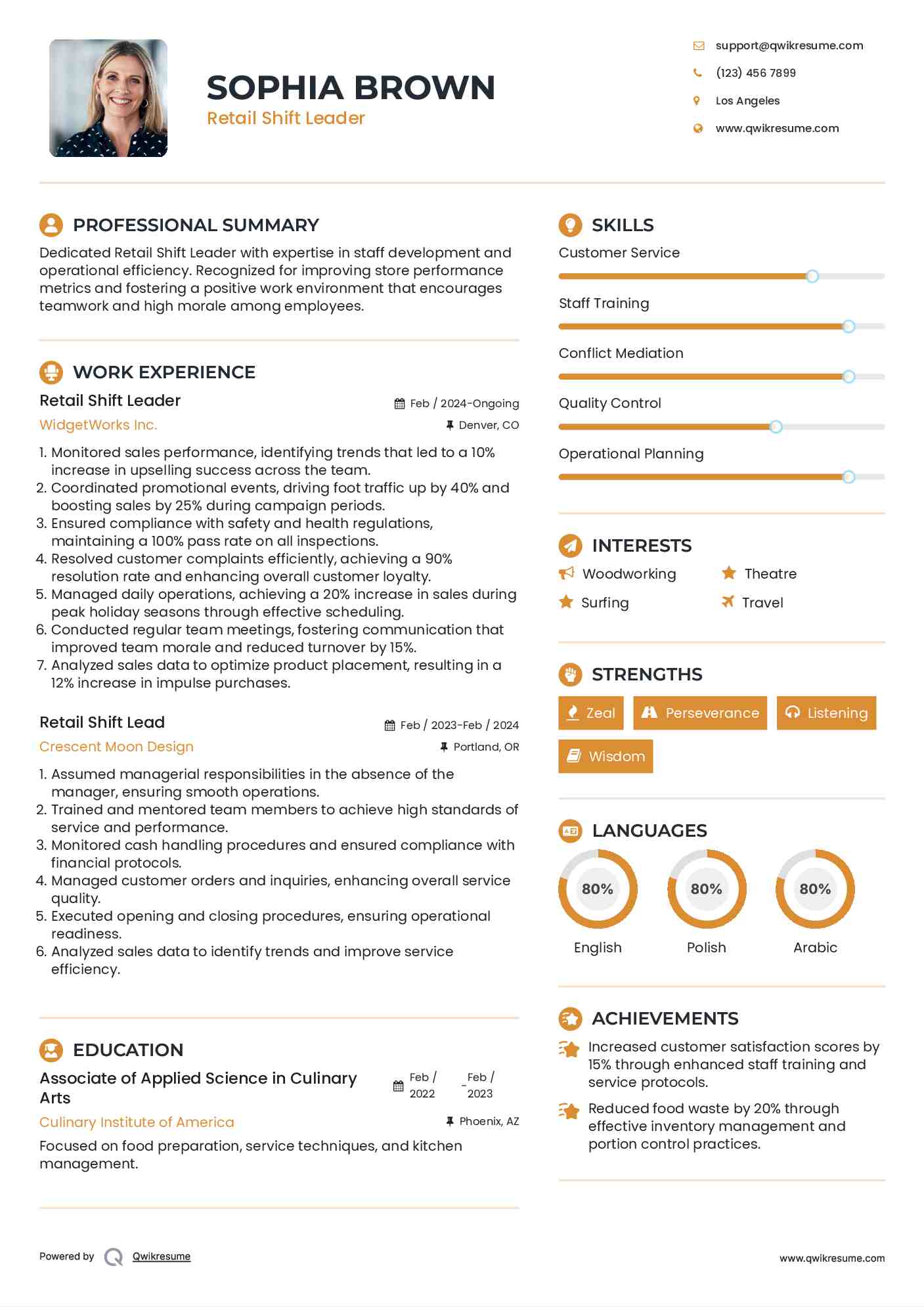 Retail Shift Leader Resume Sample