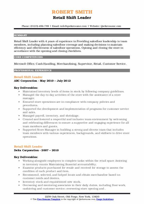Retail Shift Leader Resume Samples - Retail Shift Leader 1649160954 Pdf
