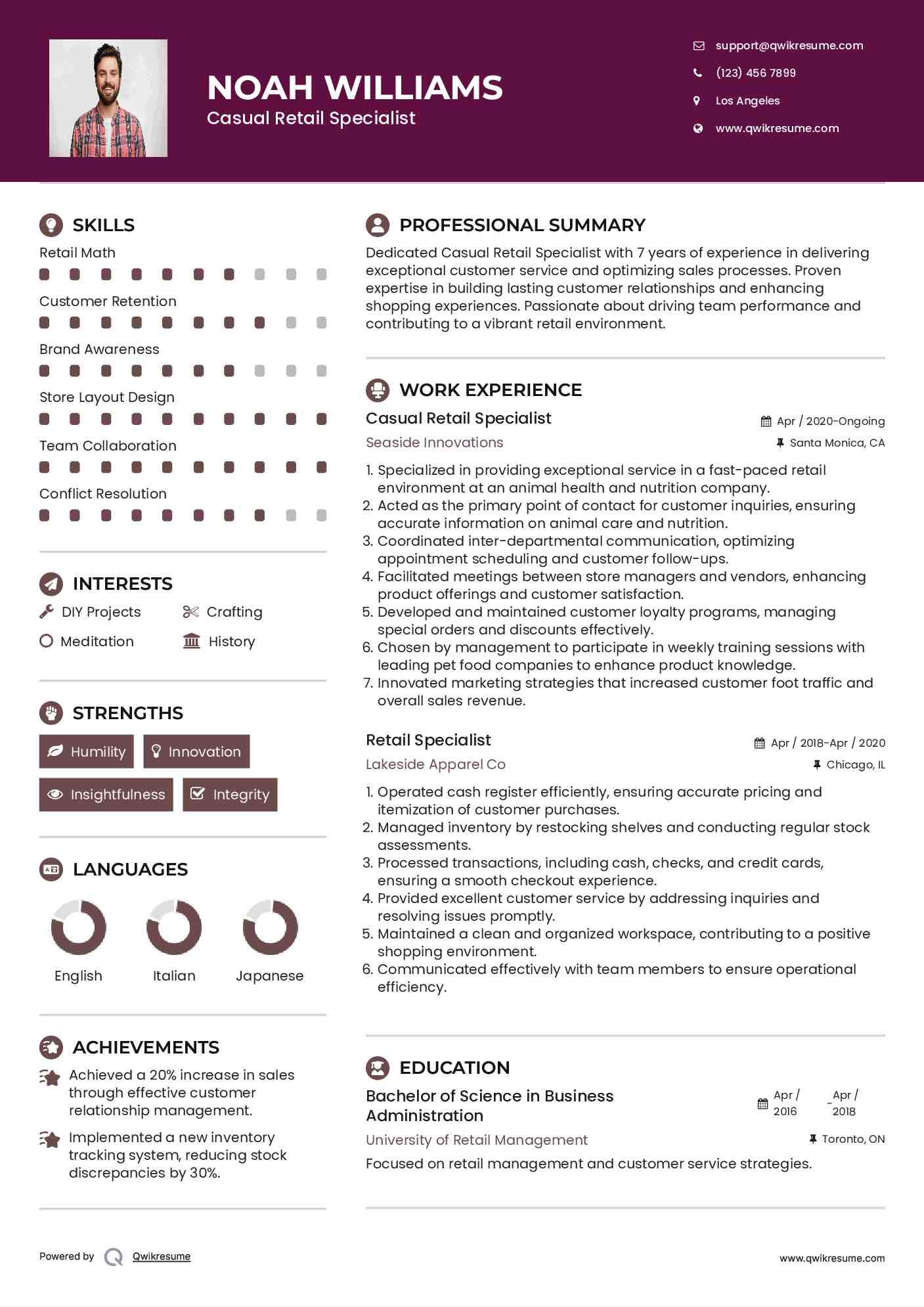 Casual Retail Specialist Resume Model