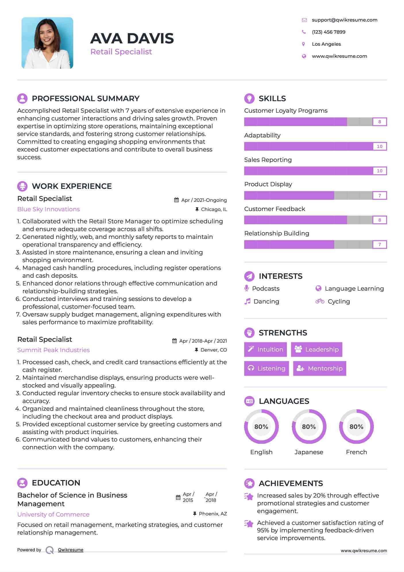 Retail Specialist Resume Template
