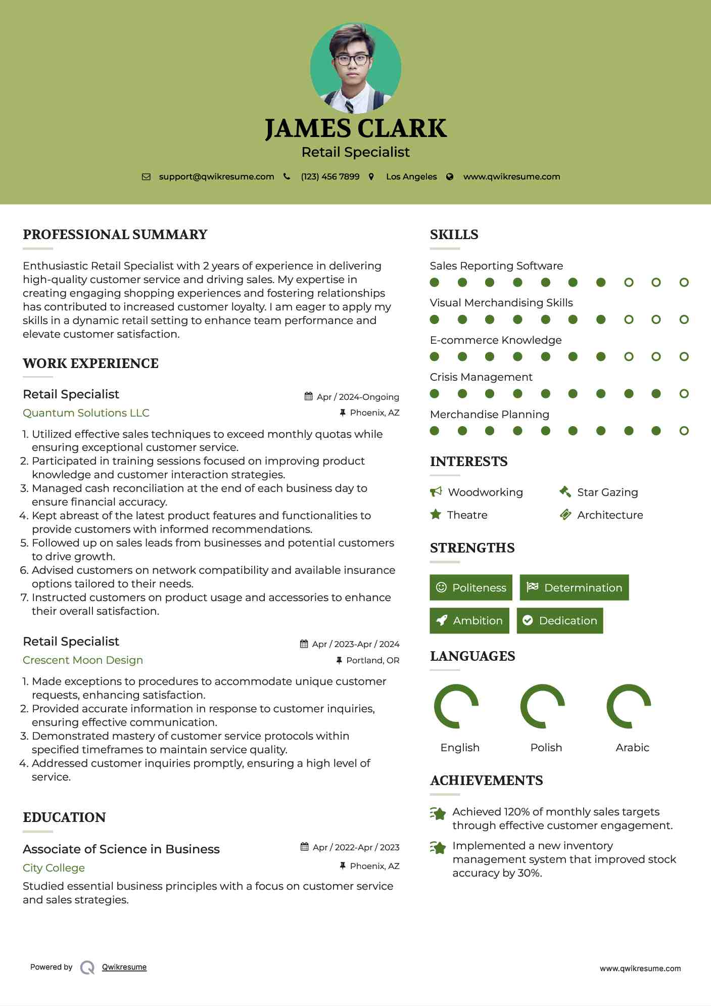 Retail Specialist Resume Model
