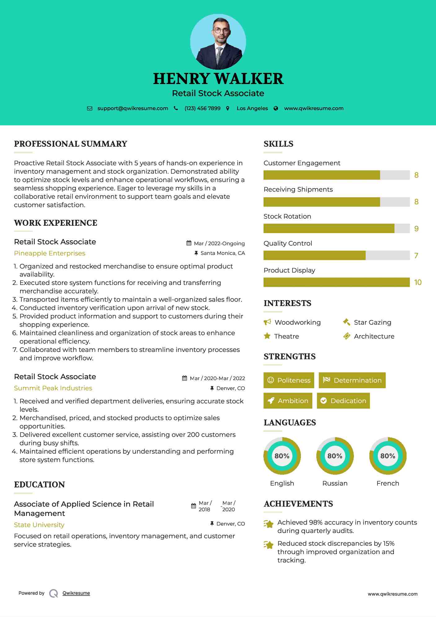 Retail Stock Associate Resume Template