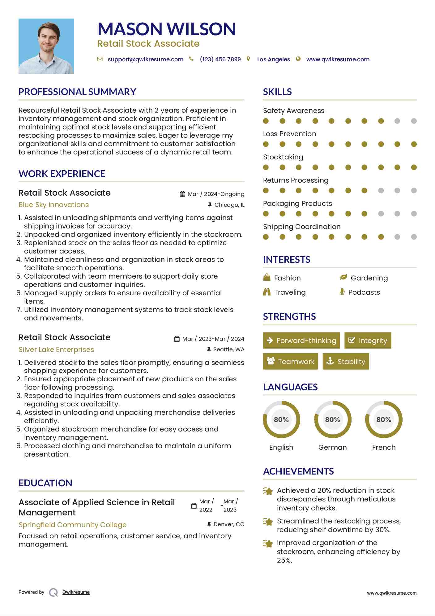 Retail Stock Associate Resume Format
