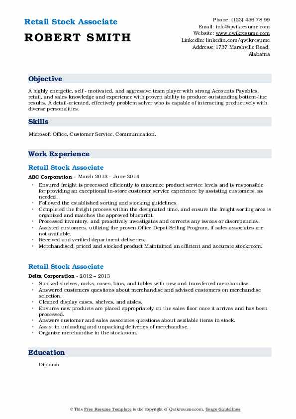 Retail Stock Associate Resume Samples QwikResume Retail Stock Associate Resume Samples QwikResume