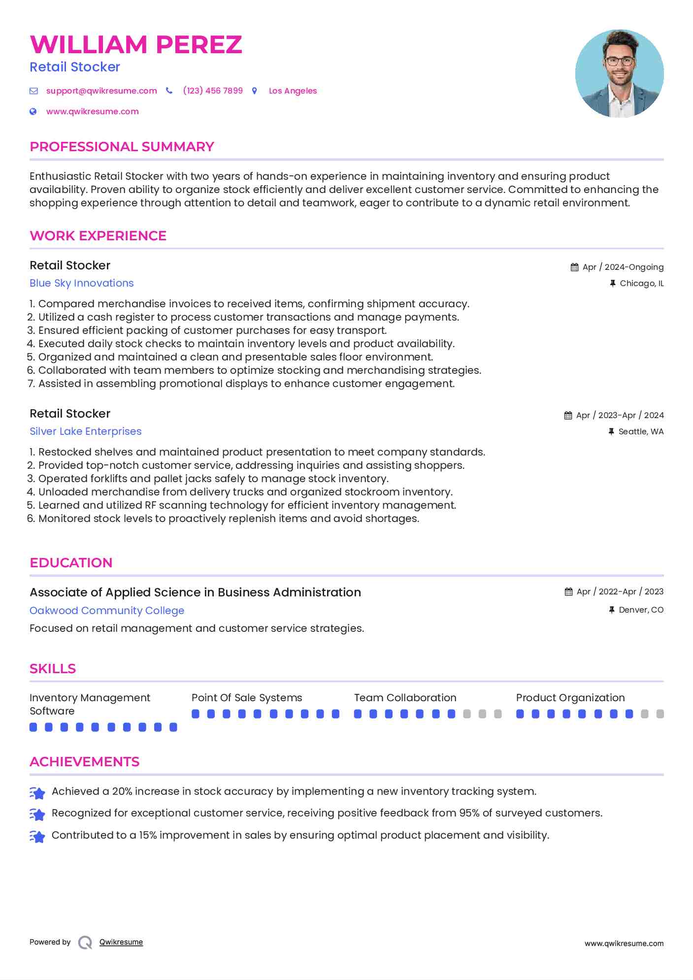 Retail Stocker Resume Model