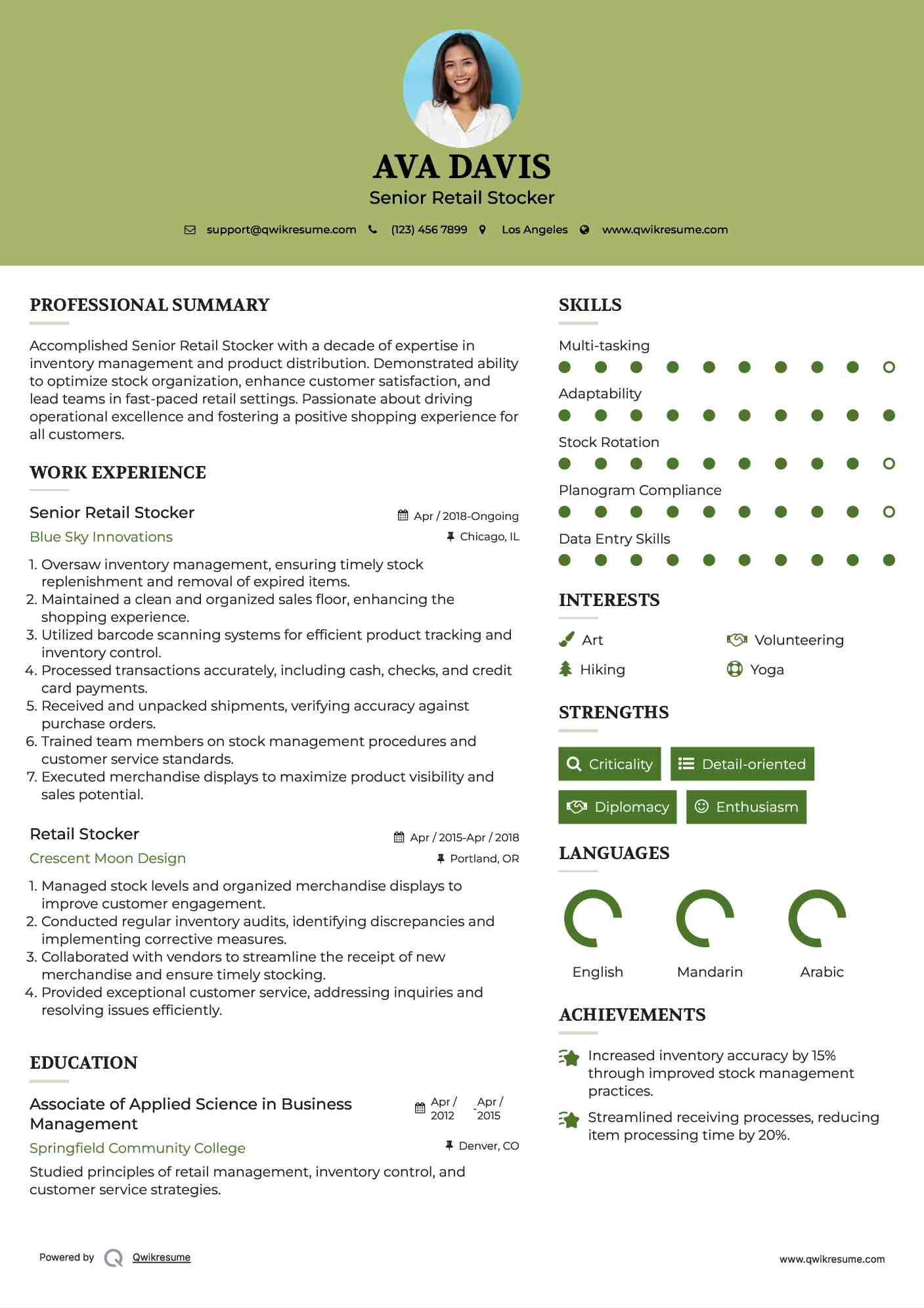 Senior Retail Stocker Resume Format