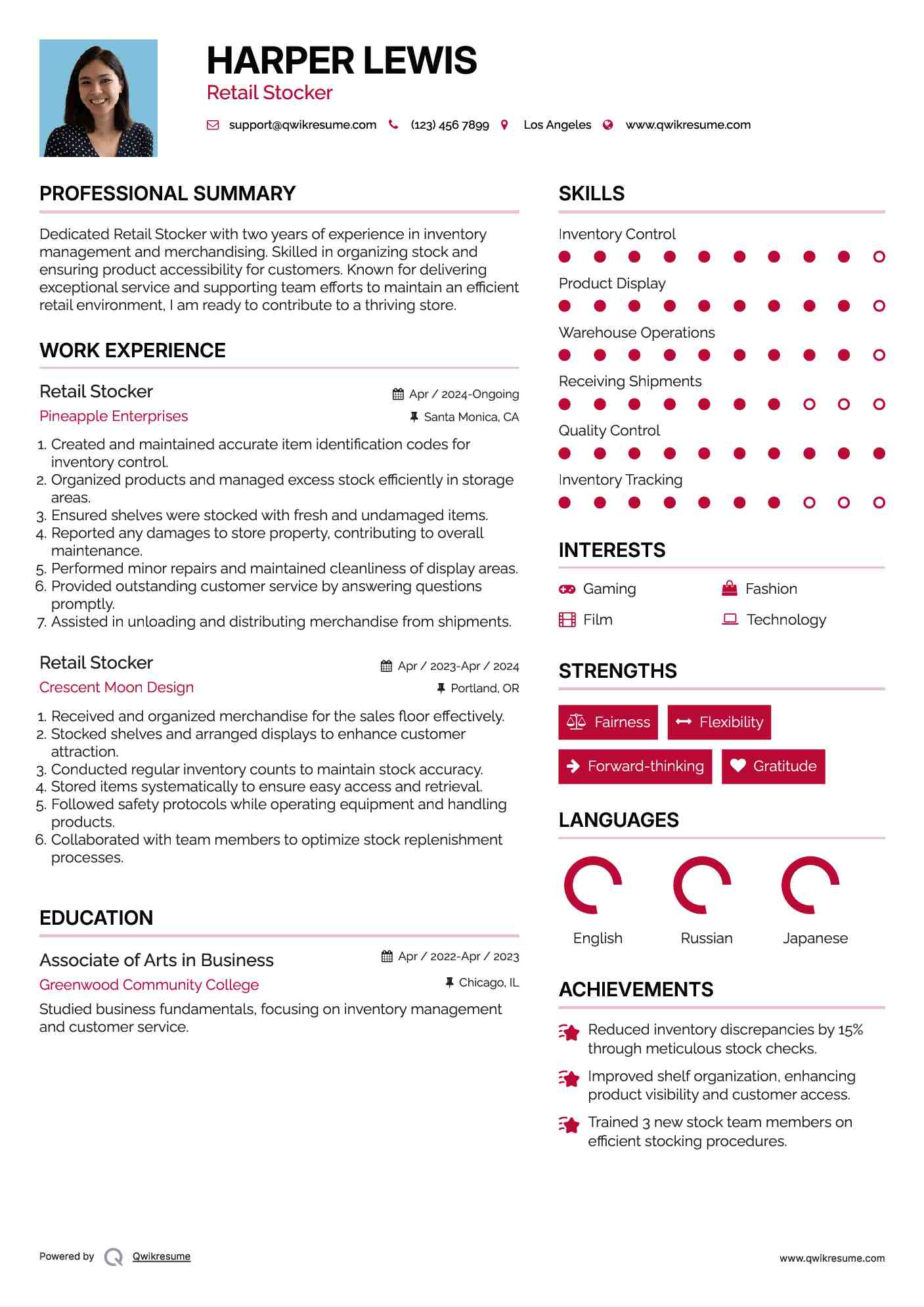 Retail Stocker Resume Sample