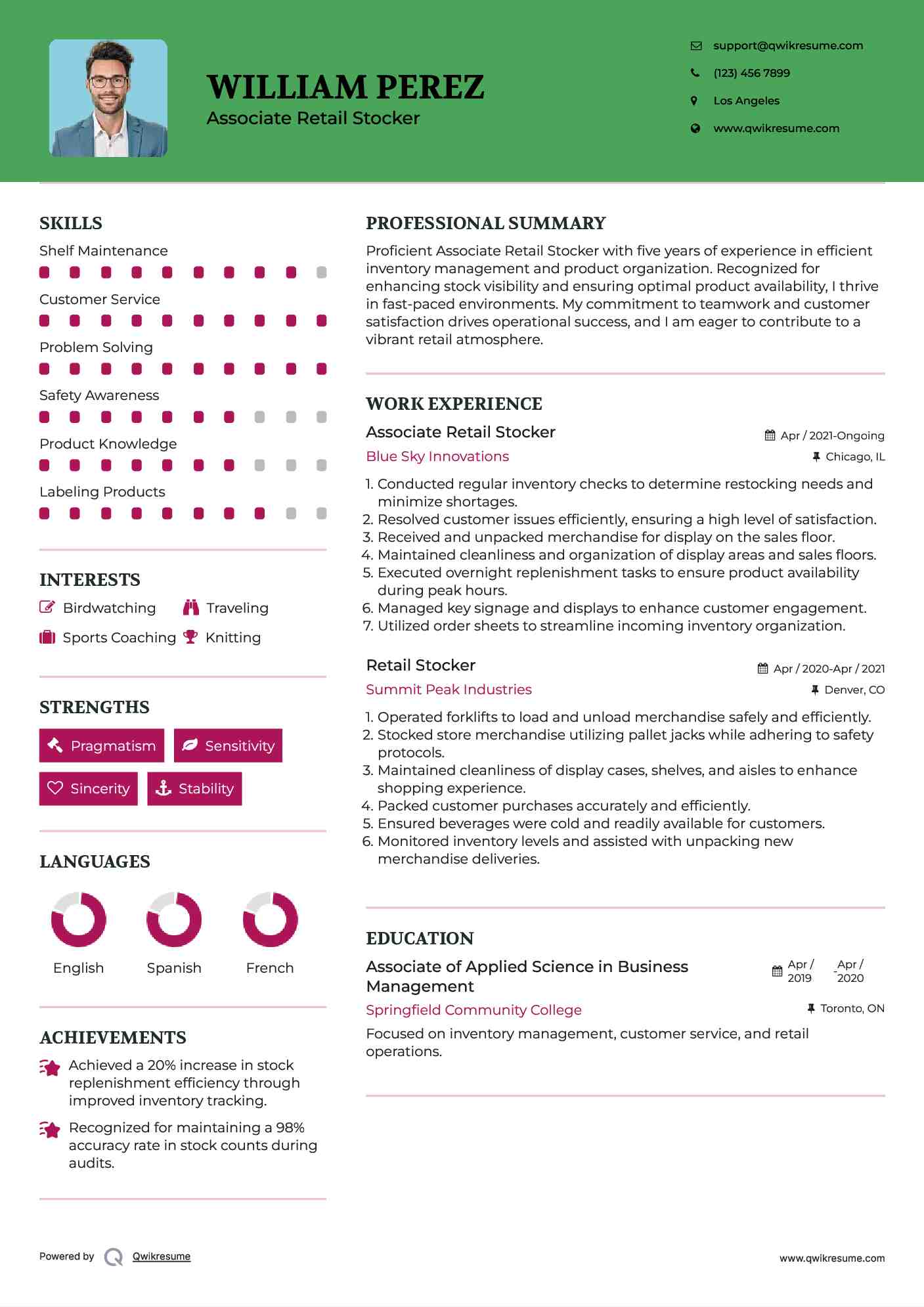 Associate Retail Stocker Resume Template