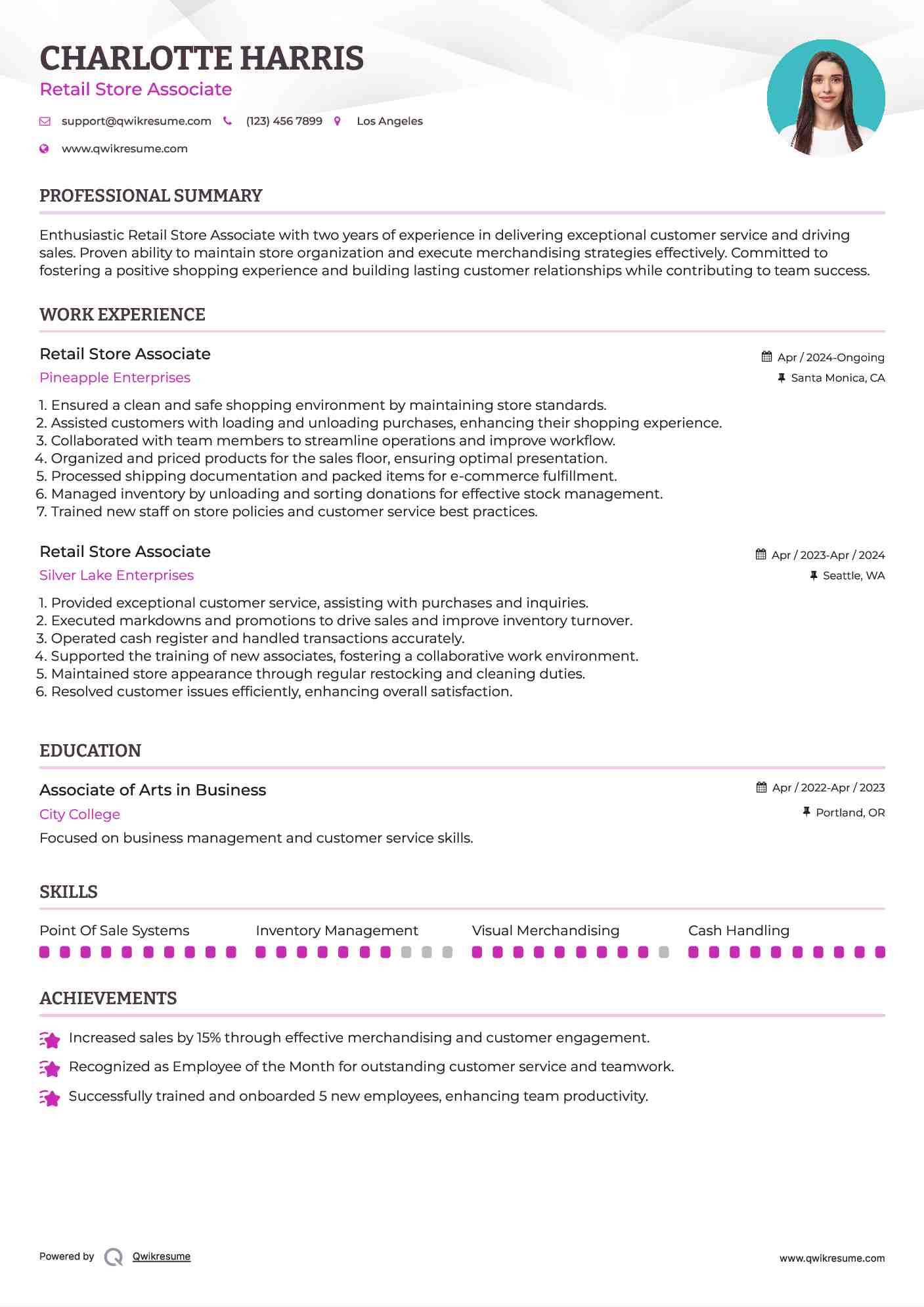 Retail Store Associate Resume Format