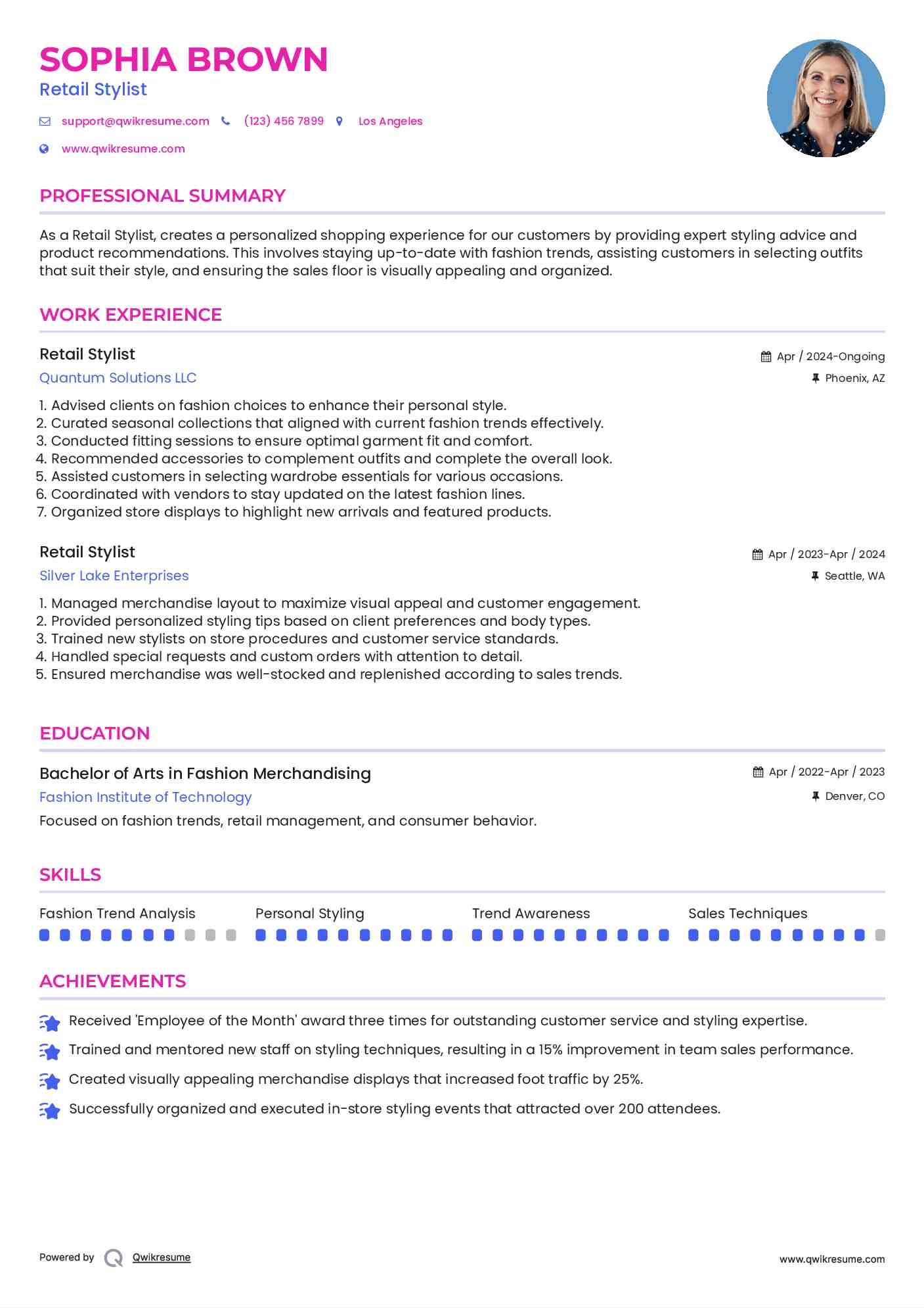 Retail Stylist Resume Format