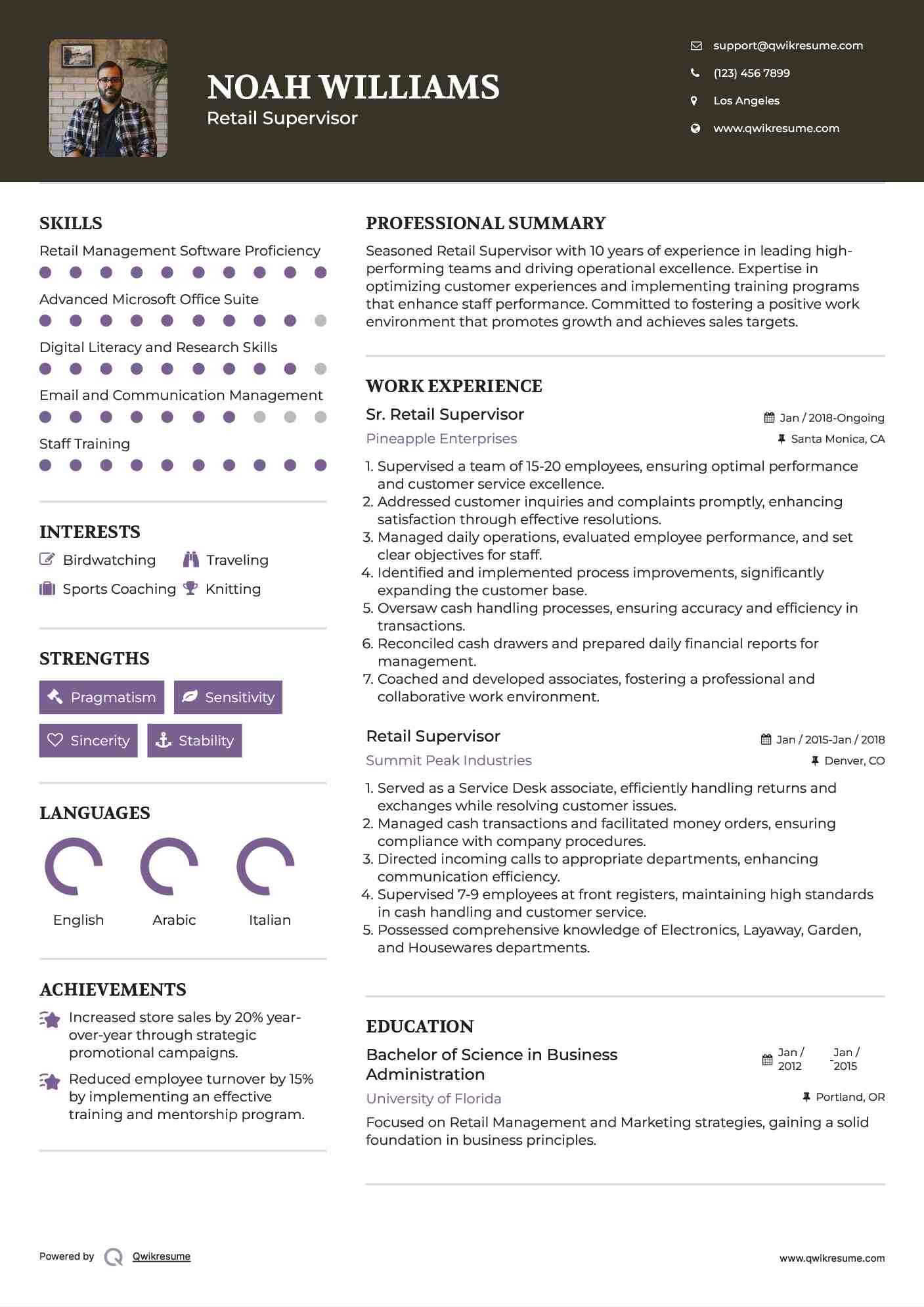 Sr. Retail Supervisor Resume Sample