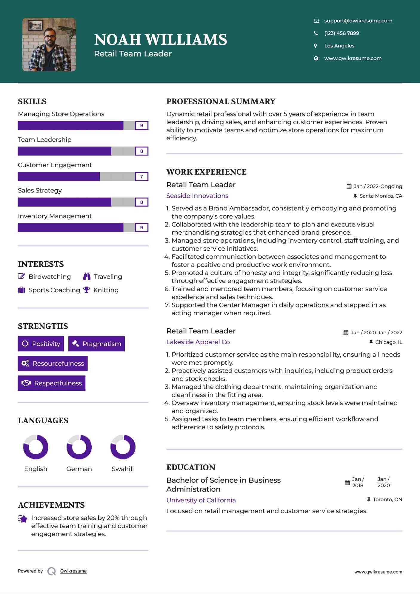 Retail Team Leader Resume Template