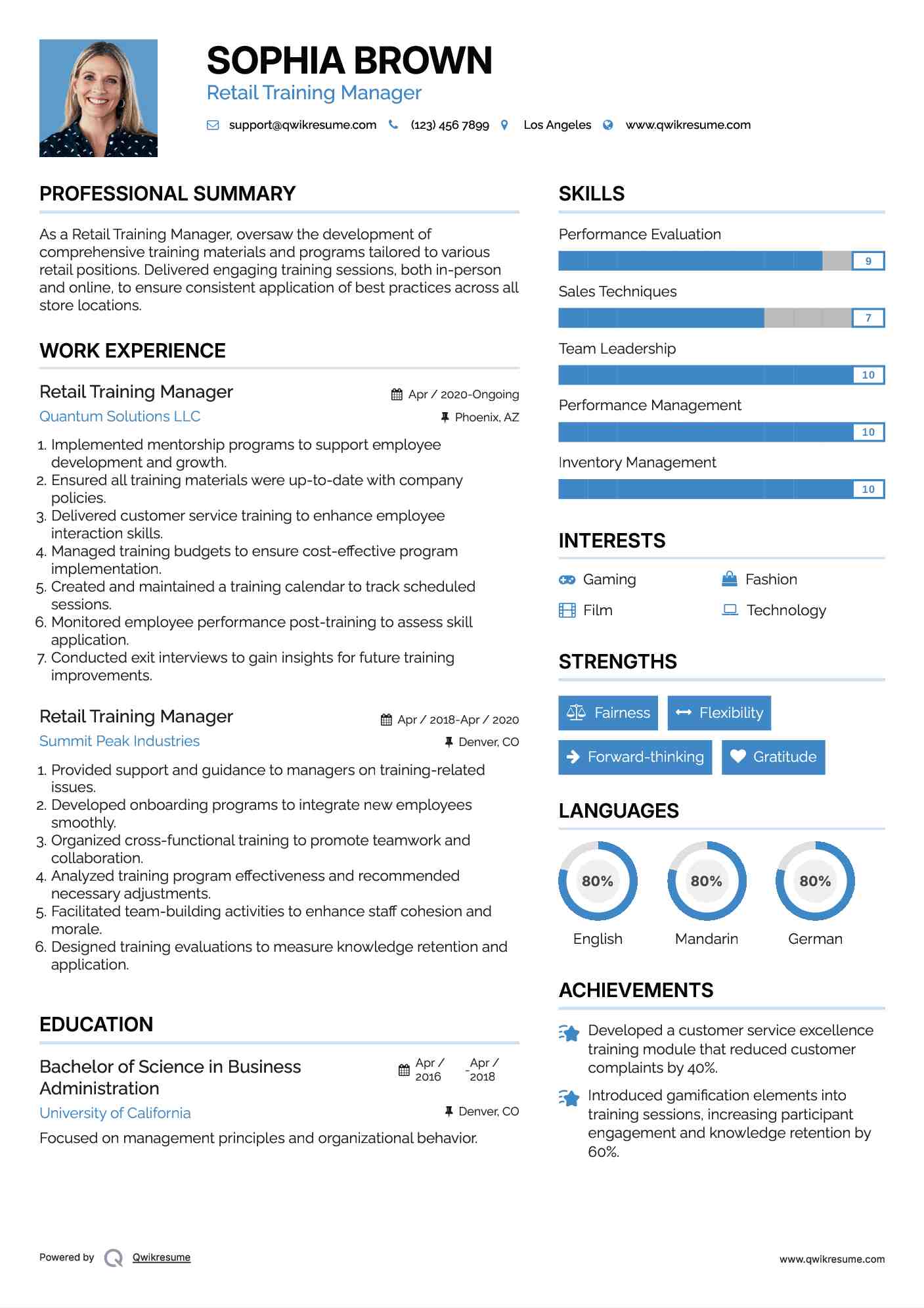 Retail Training Manager Resume Sample