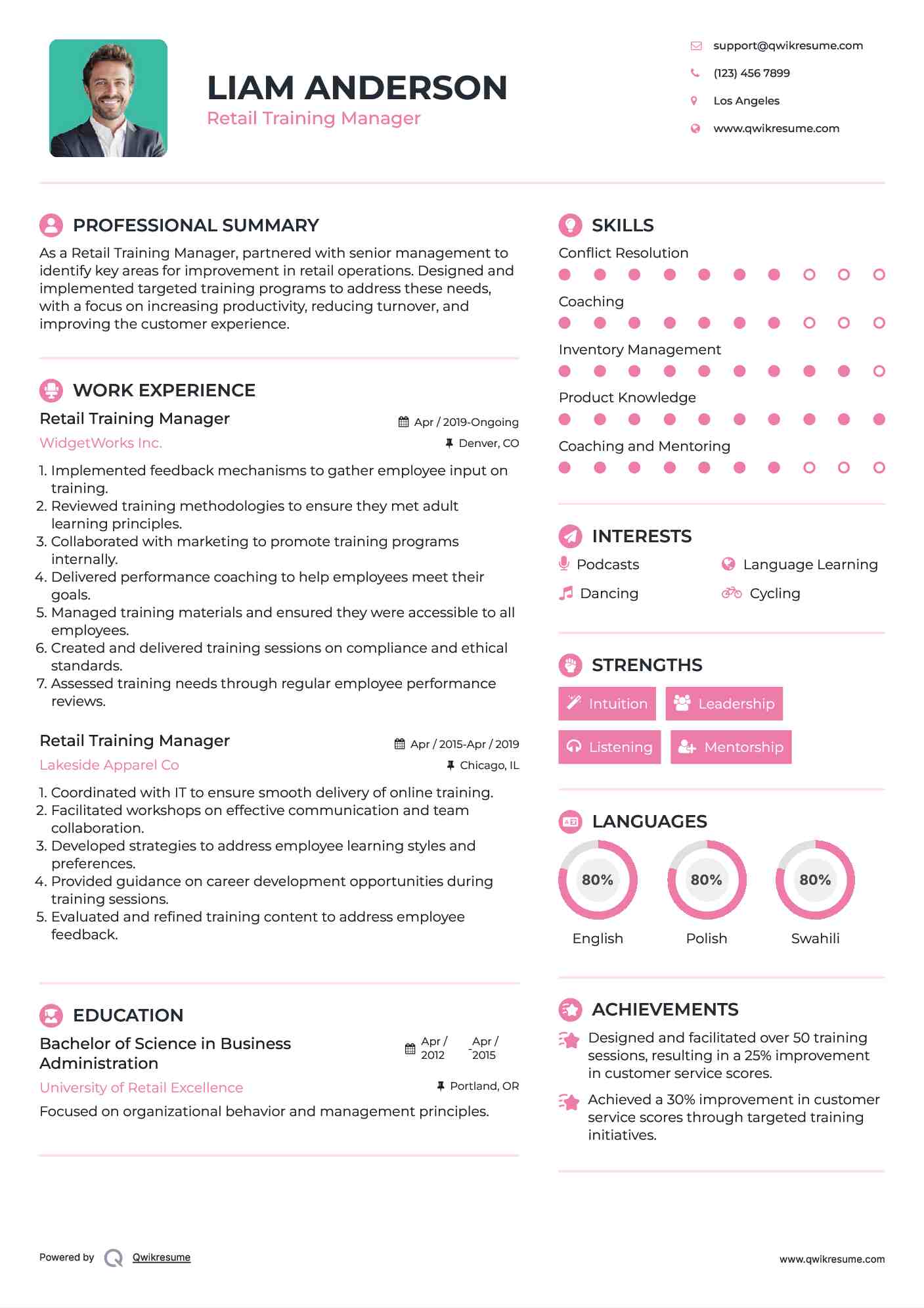 Retail Training Manager Resume Example