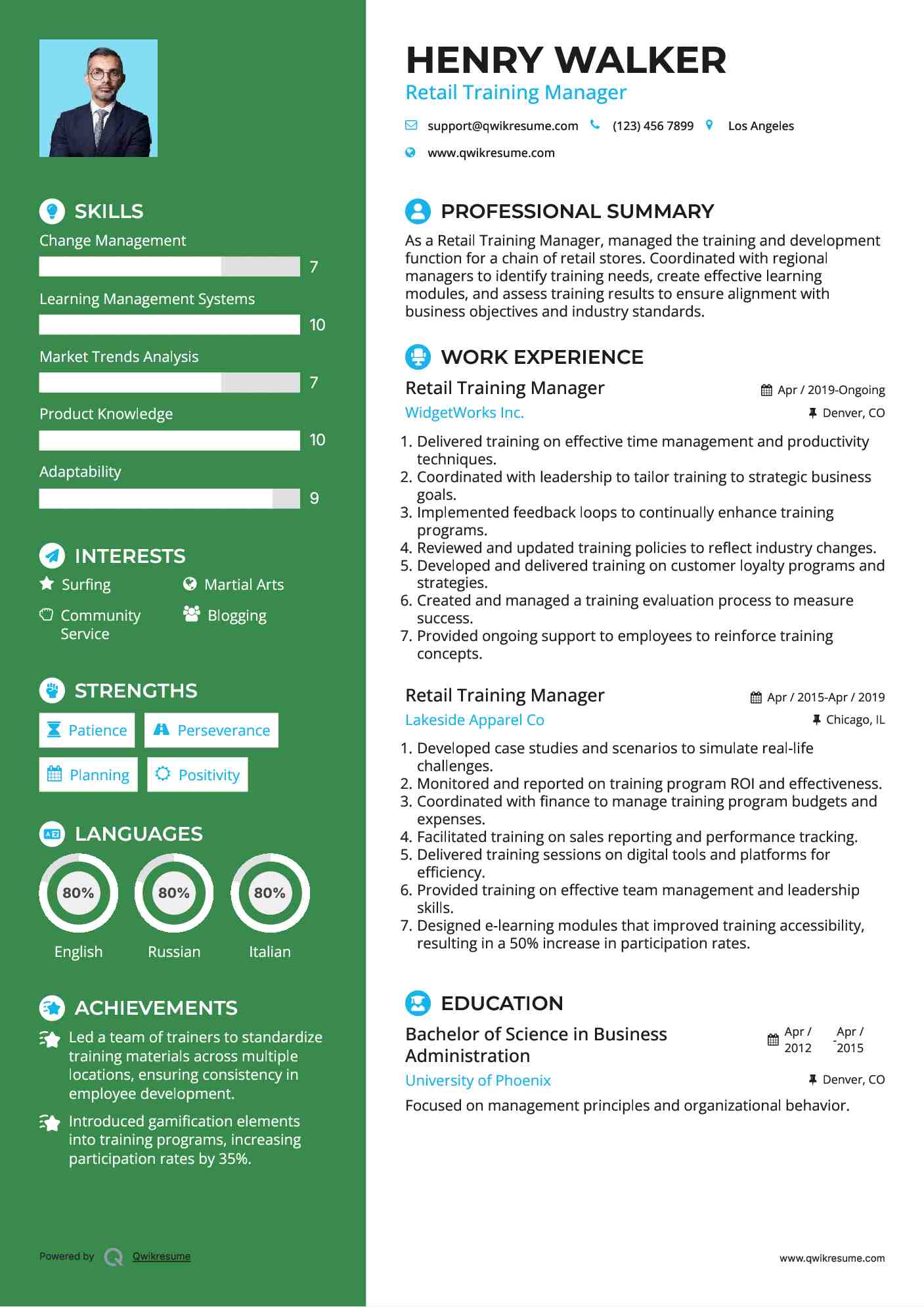 Retail Training Manager Resume Sample