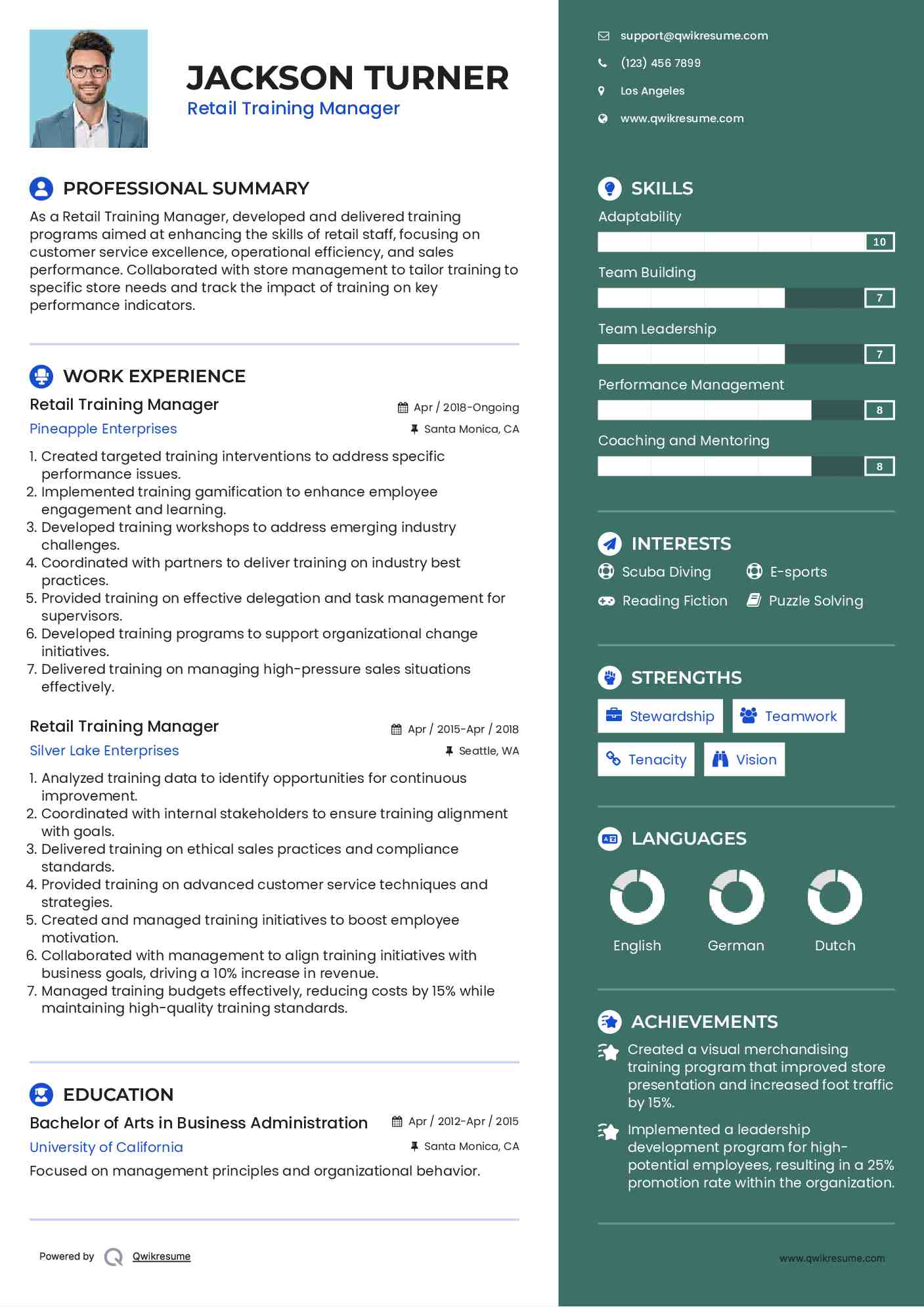 Retail Training Manager Resume Sample
