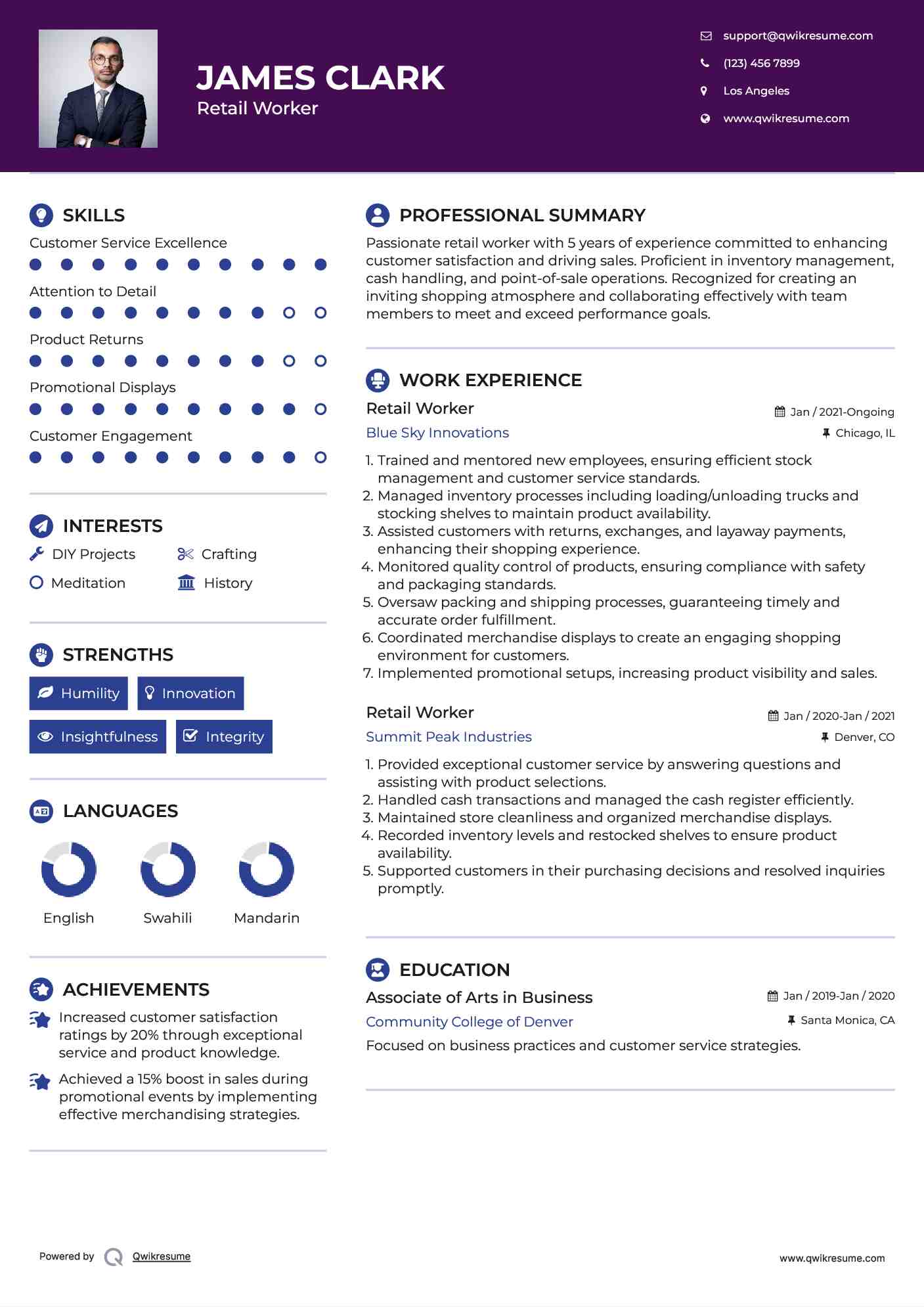 Retail Worker Resume Format