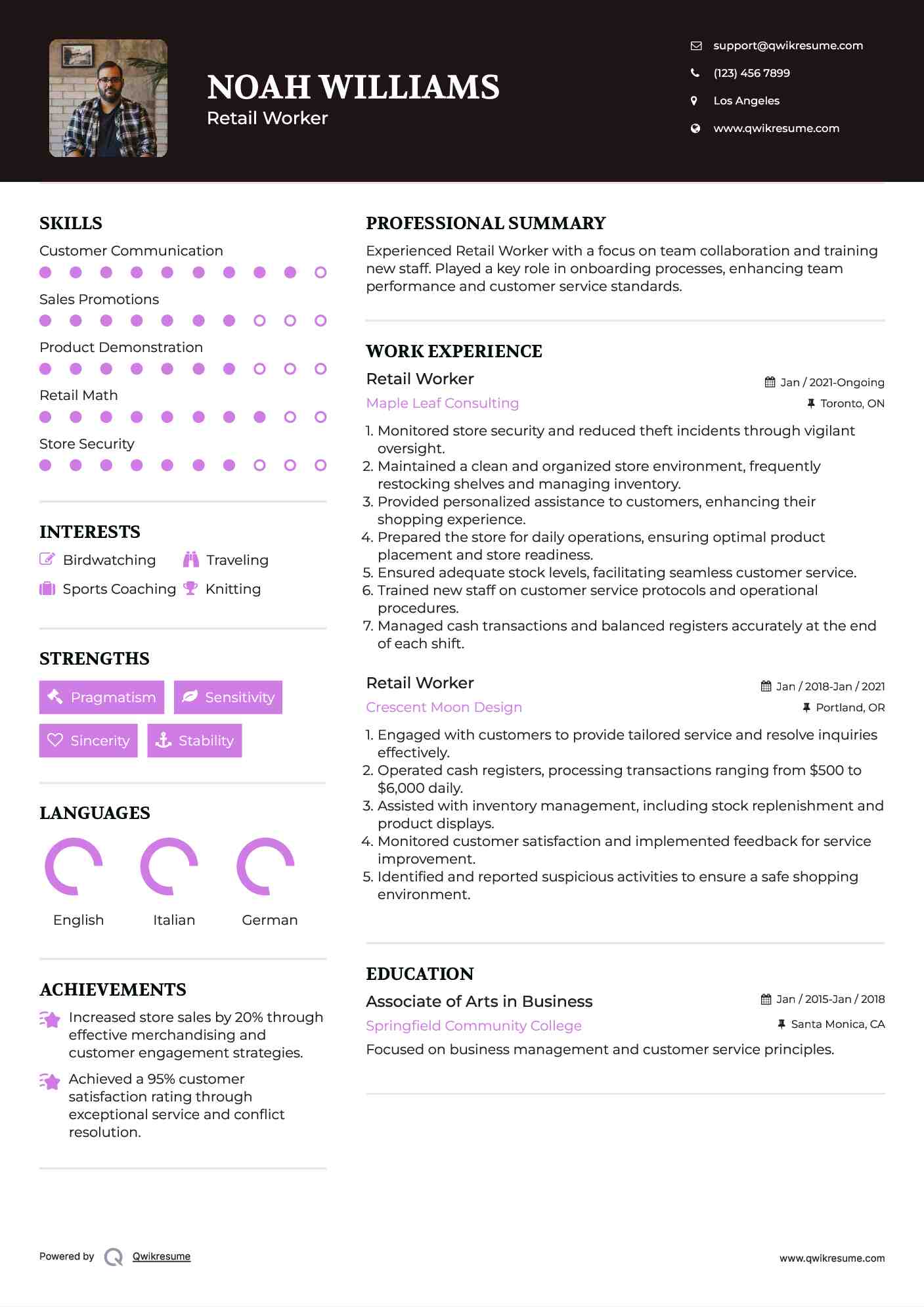 Retail Worker Resume Model