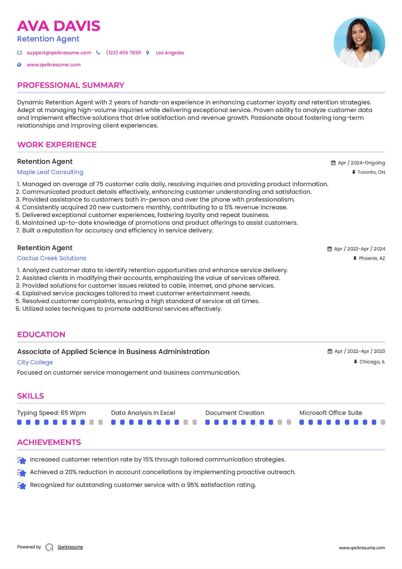 Retention Agent Resume Model