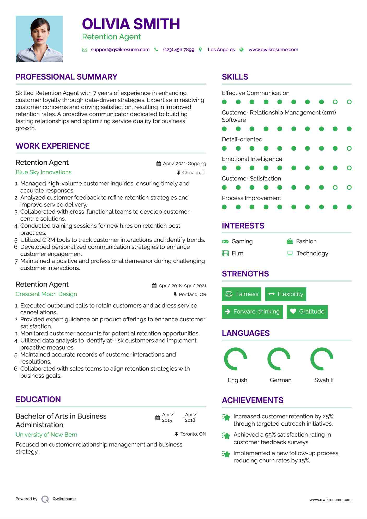 Retention Agent Resume Sample