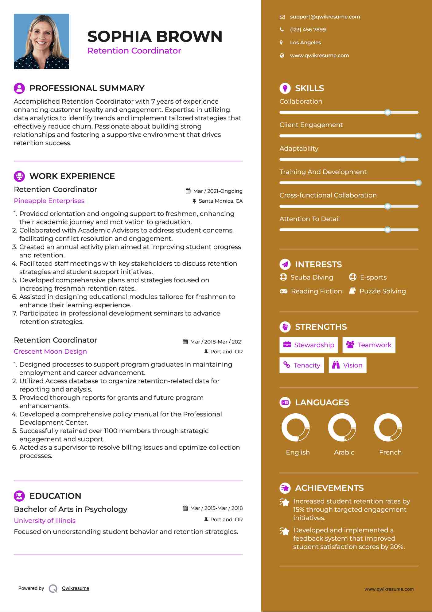 Retention Coordinator Resume Example