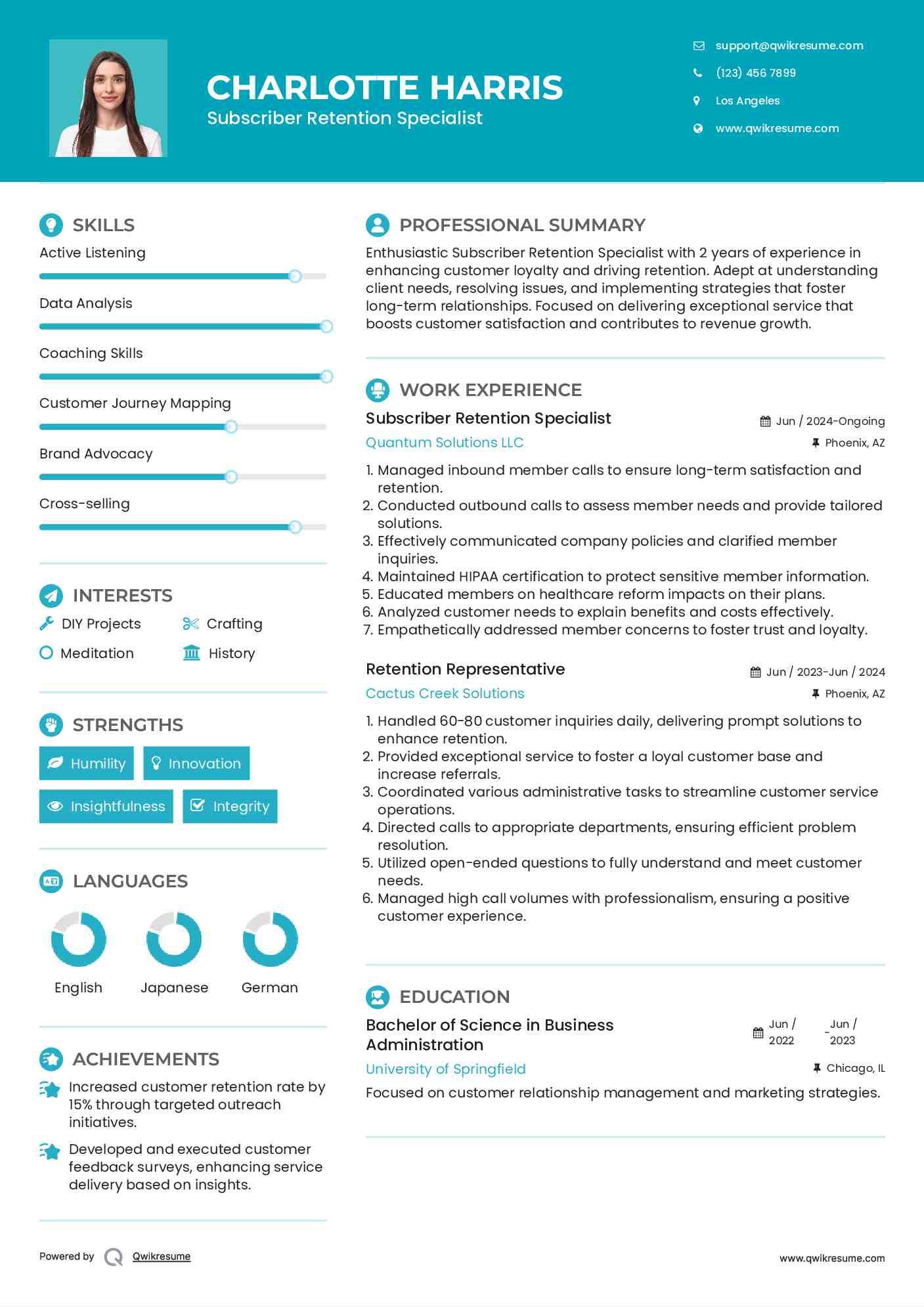 Subscriber Retention Specialist Resume Model