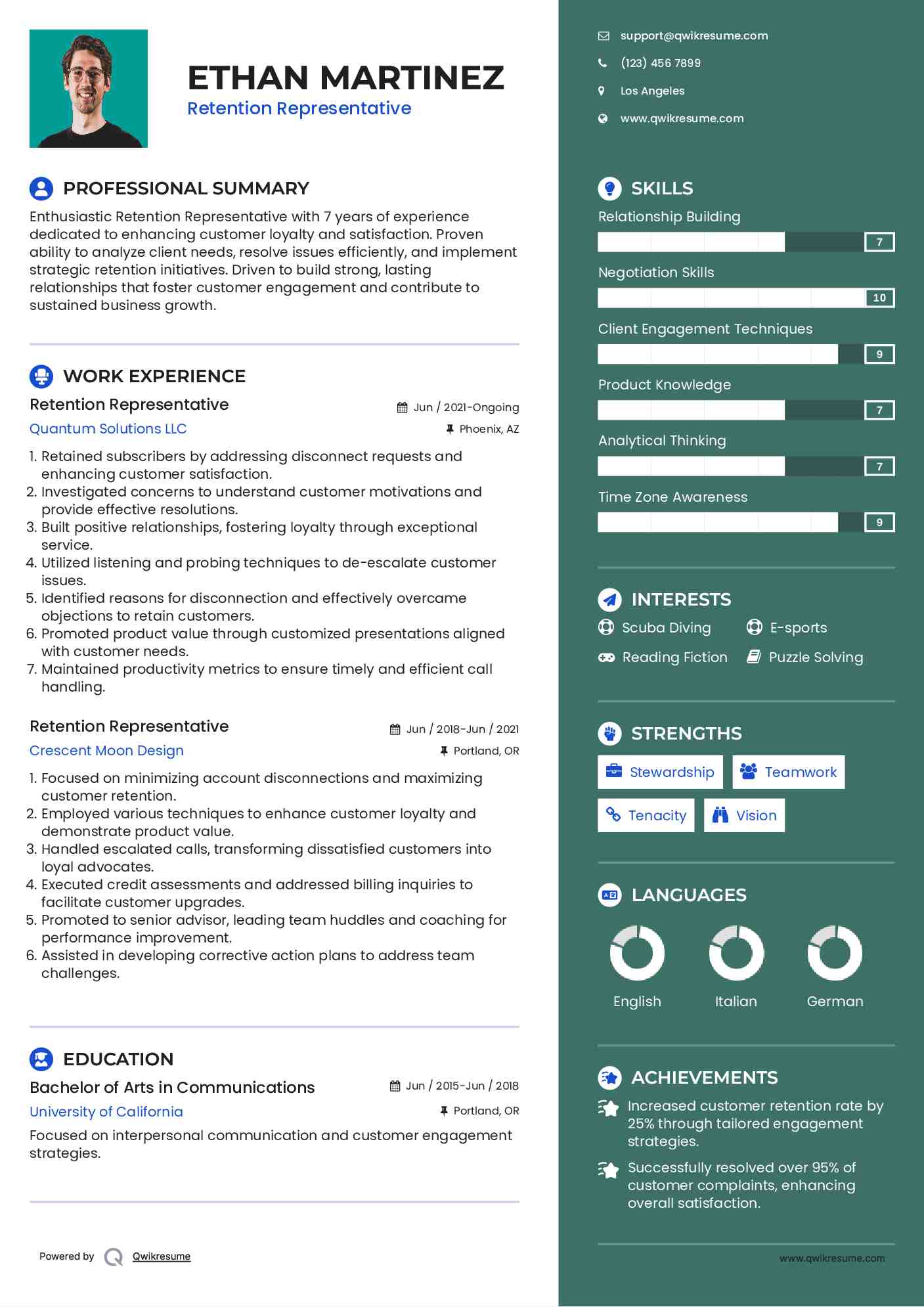 Retention Representative Resume Template