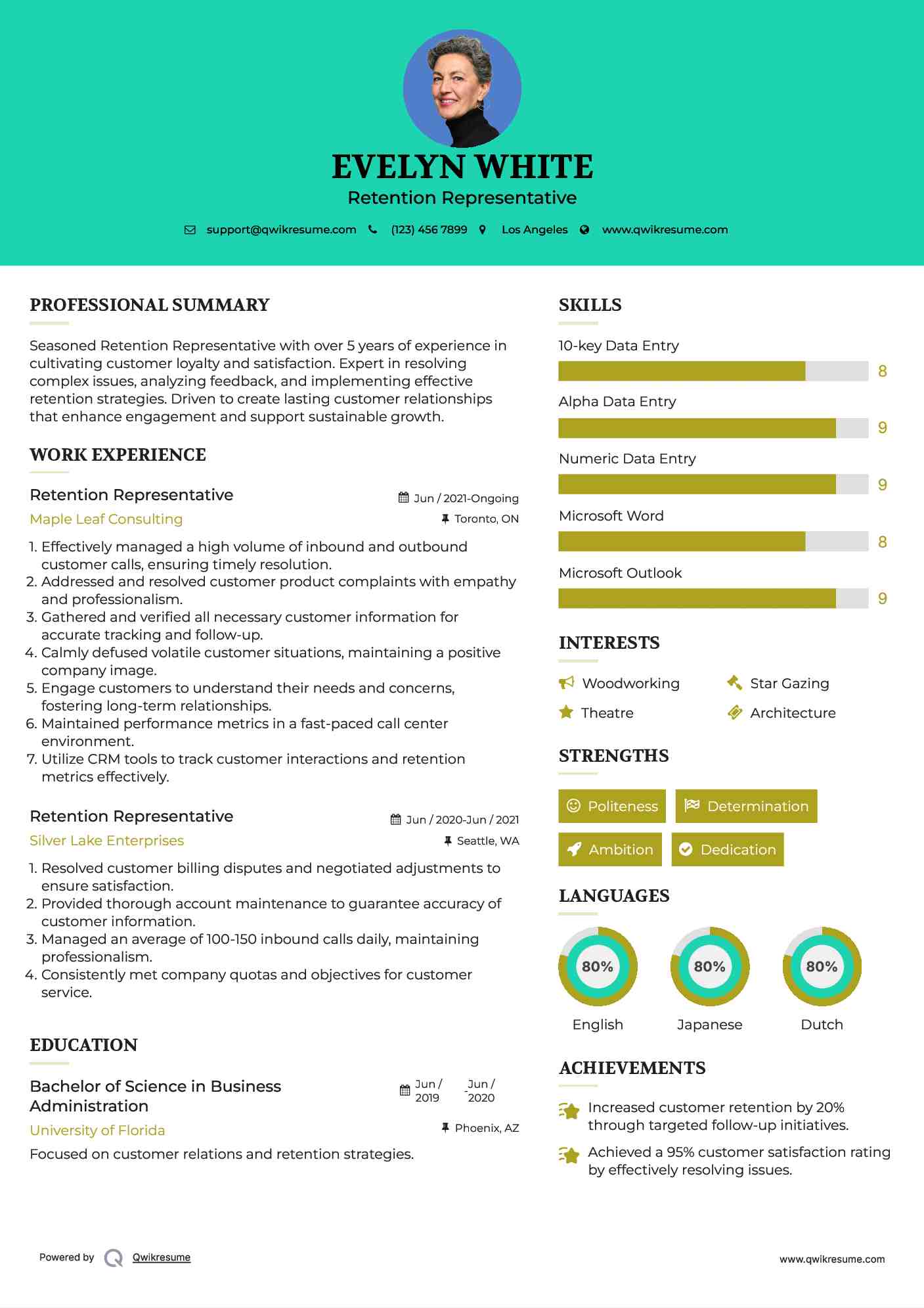 Retention Representative Resume Template