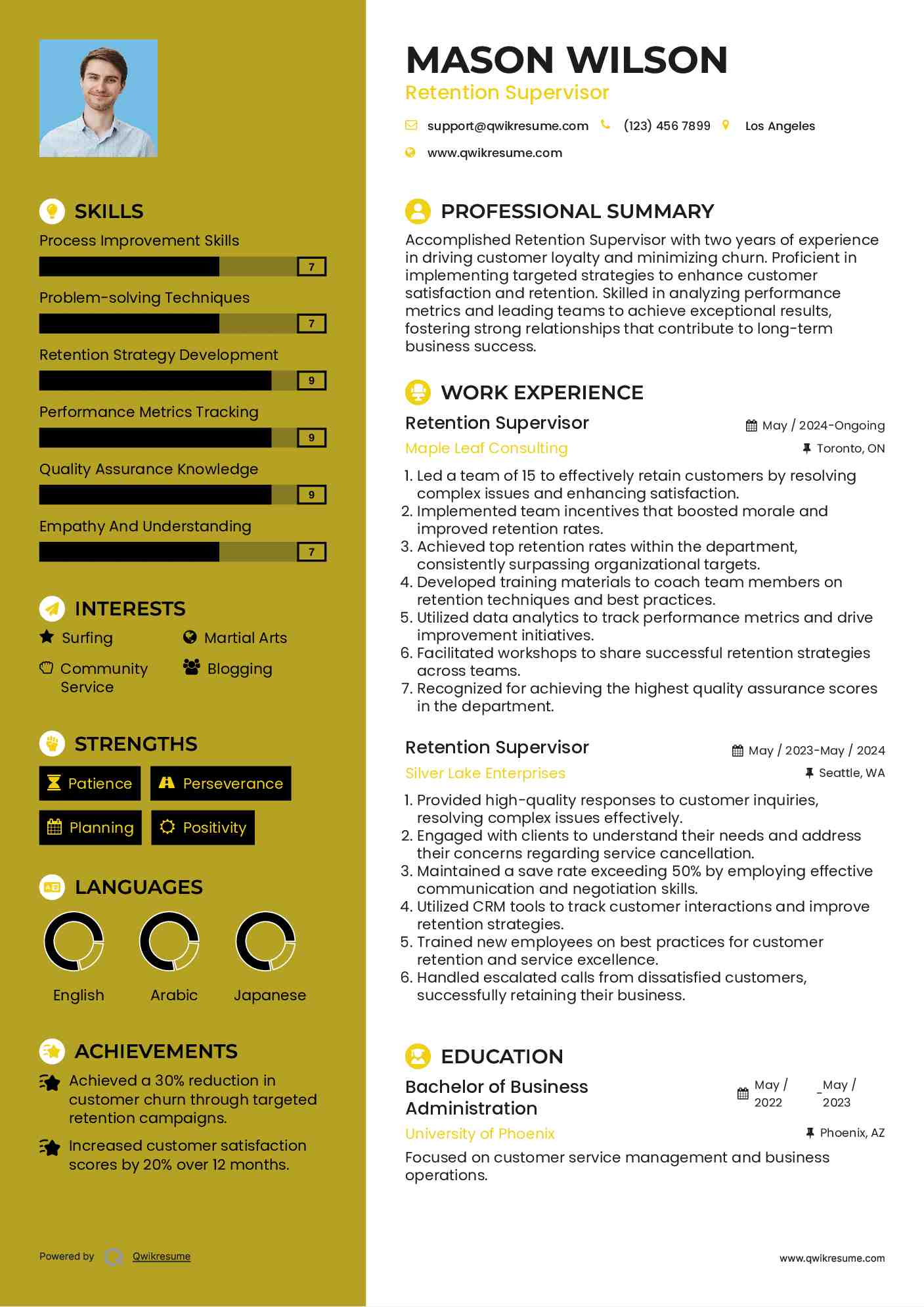 Retention Supervisor Resume Model