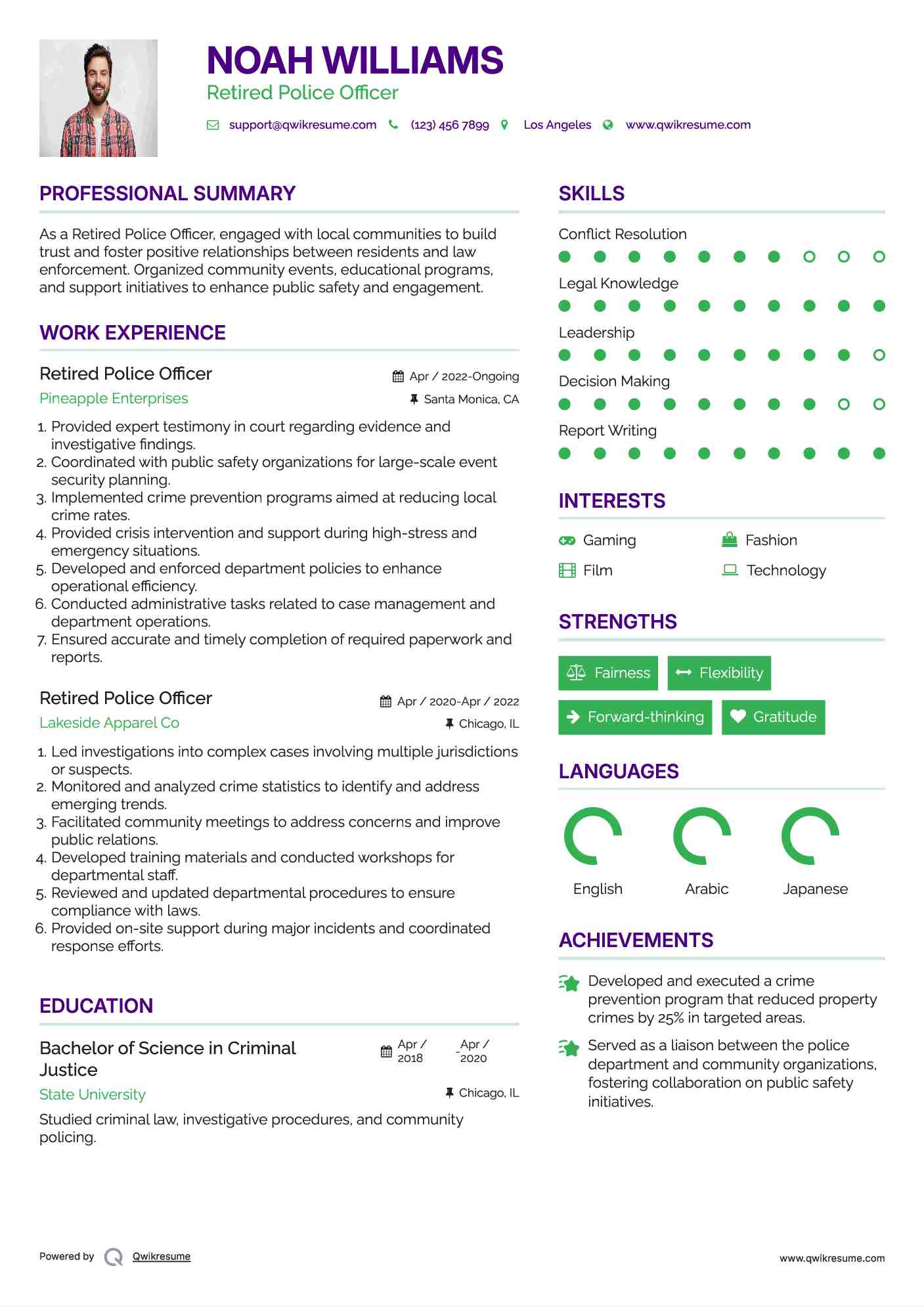 Retired Police Officer Resume Sample